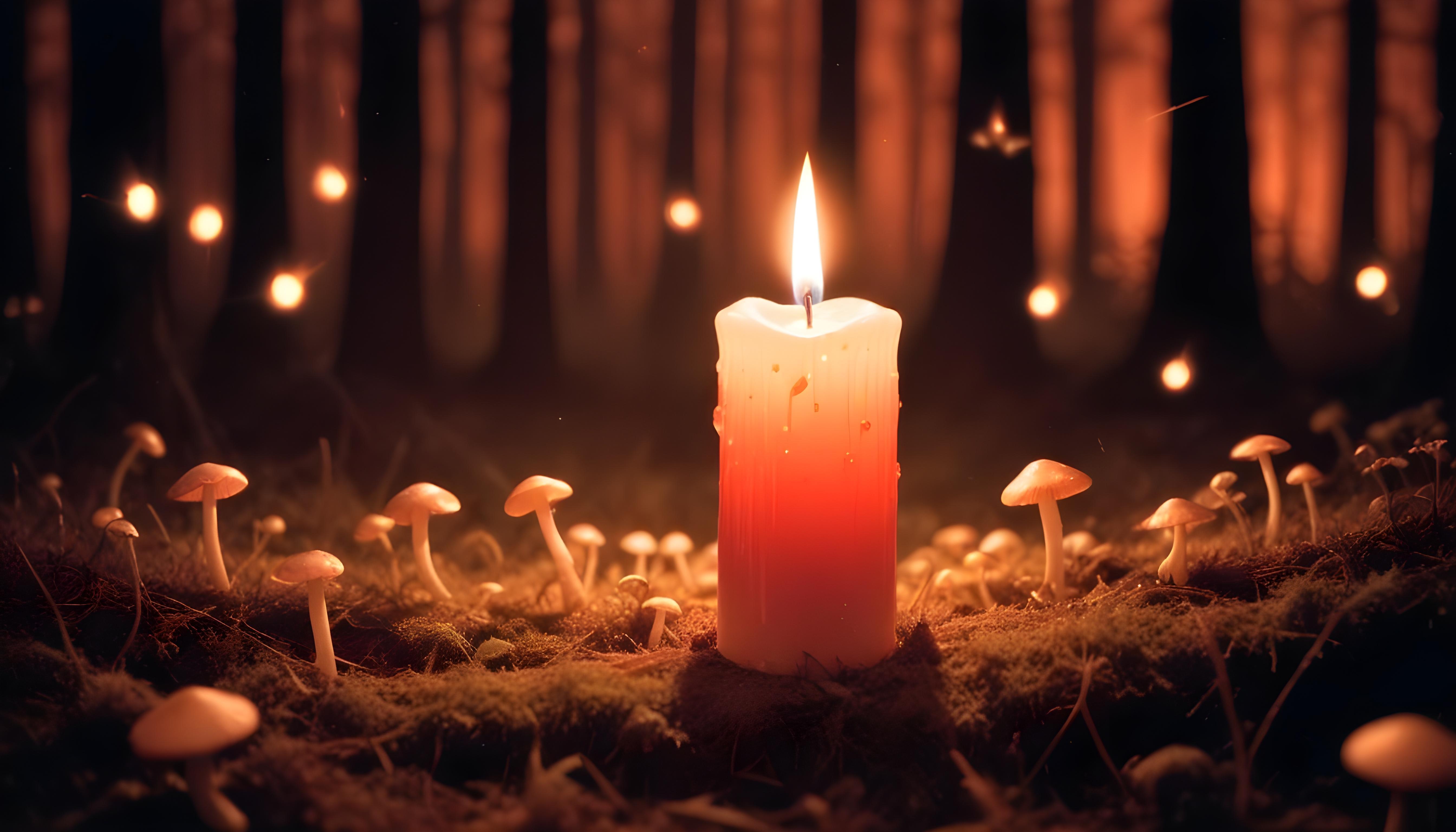 Glowing Candlelight Scene with Warm Ambience and Peaceful Night Background