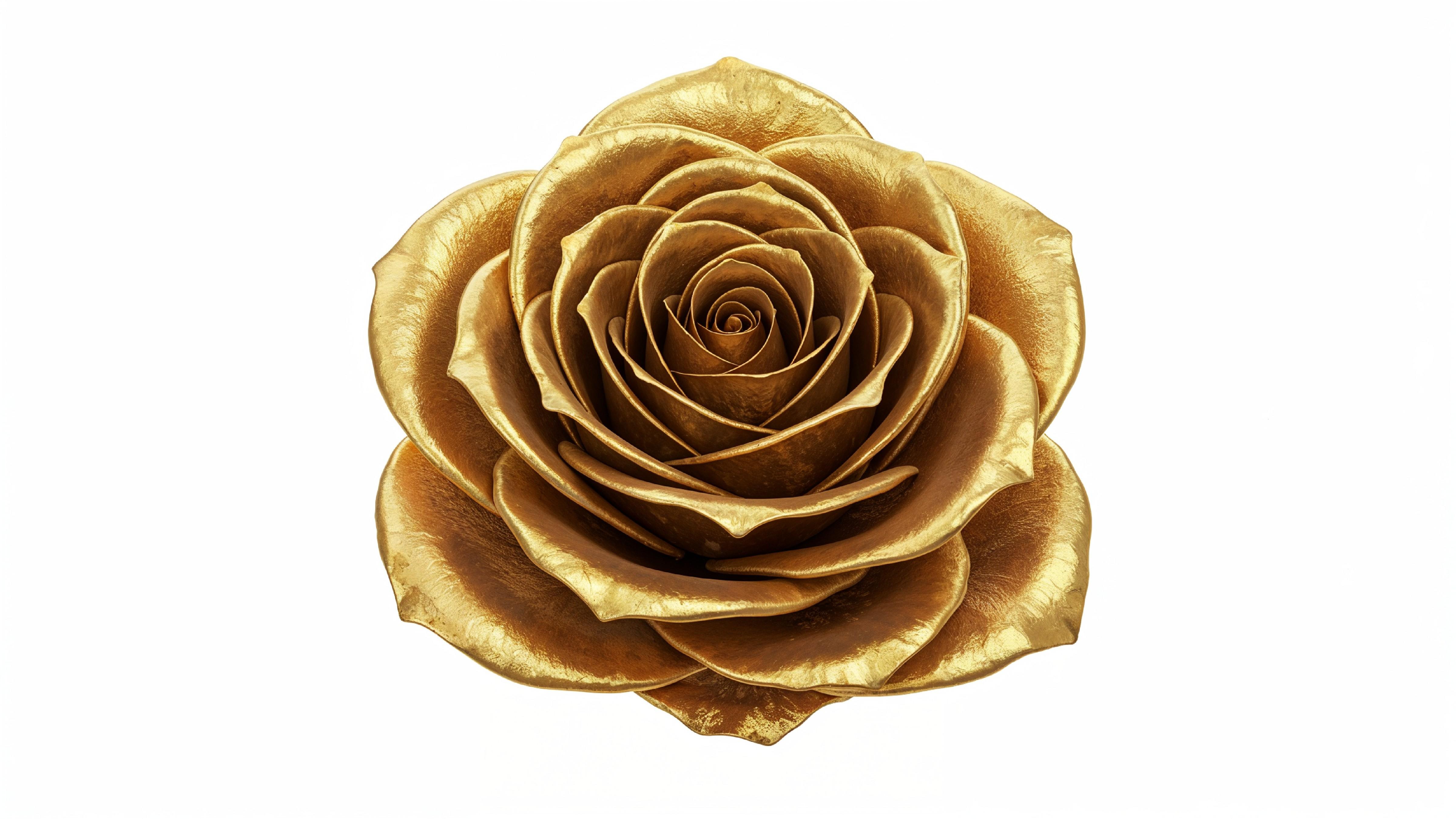 Luxury Golden Rose with Shimmering Petals on White Background