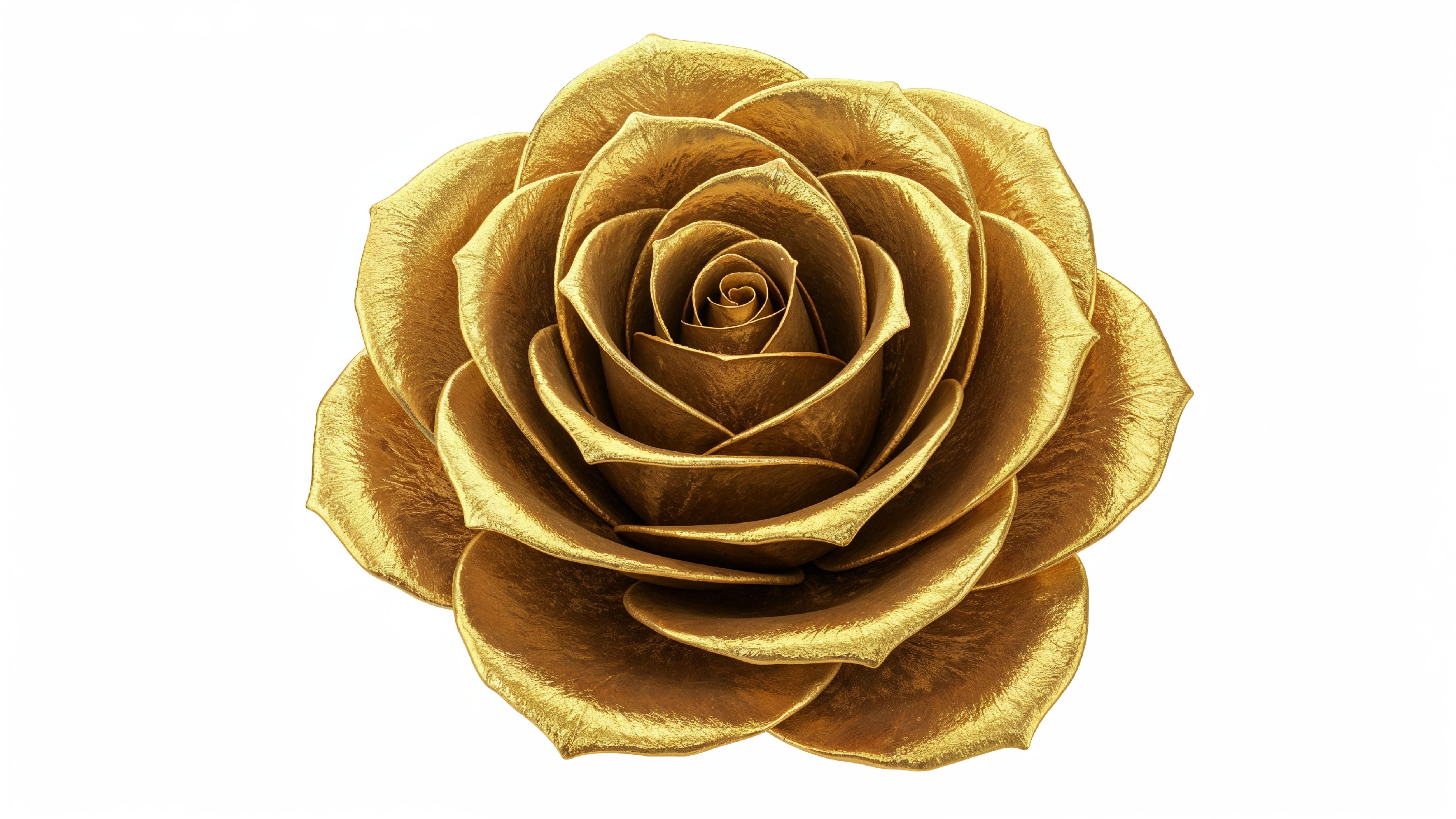 Luxury Golden Rose with Shimmering Petals on White Background