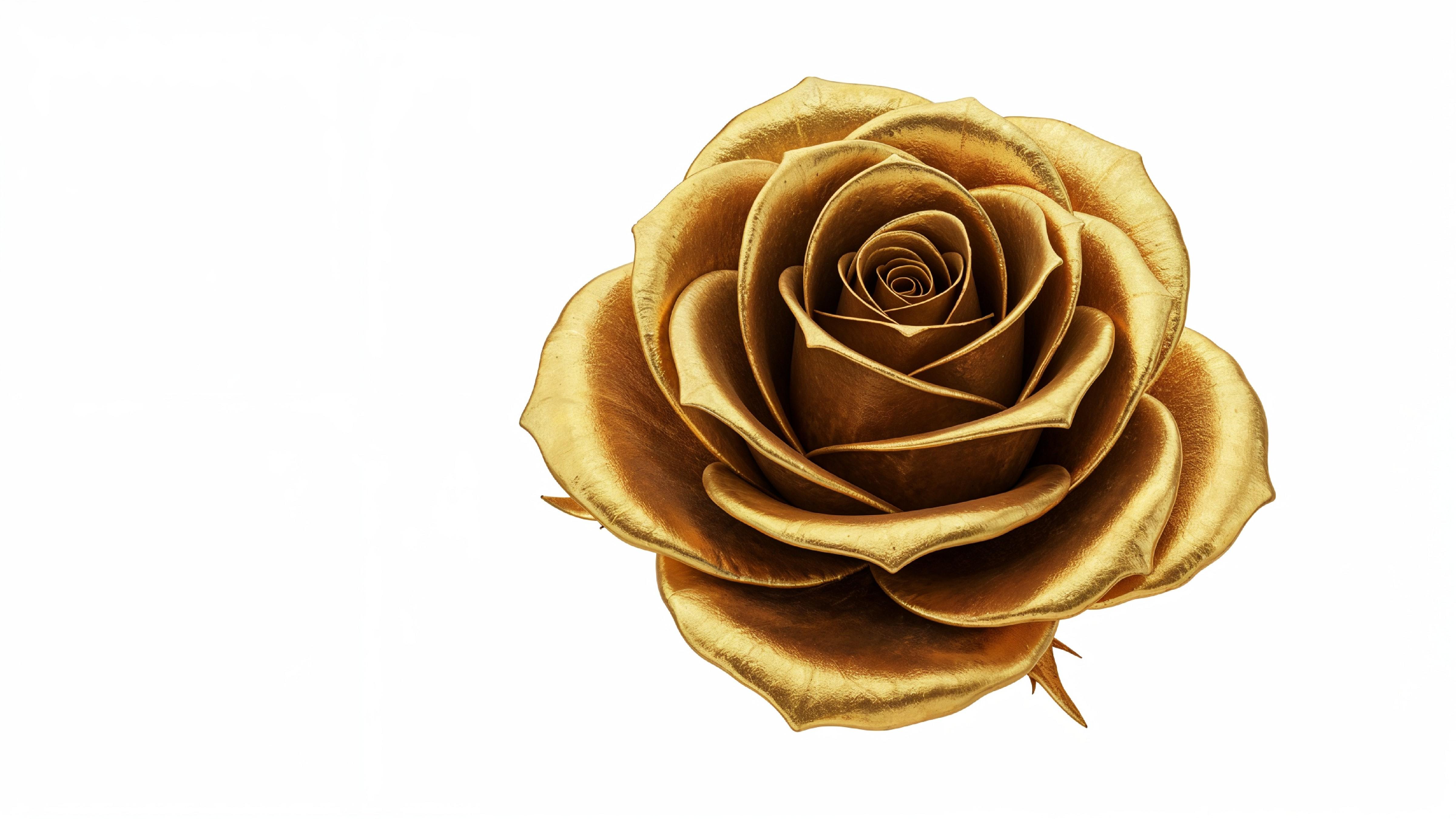 Luxury Golden Rose with Shimmering Petals on White Background
