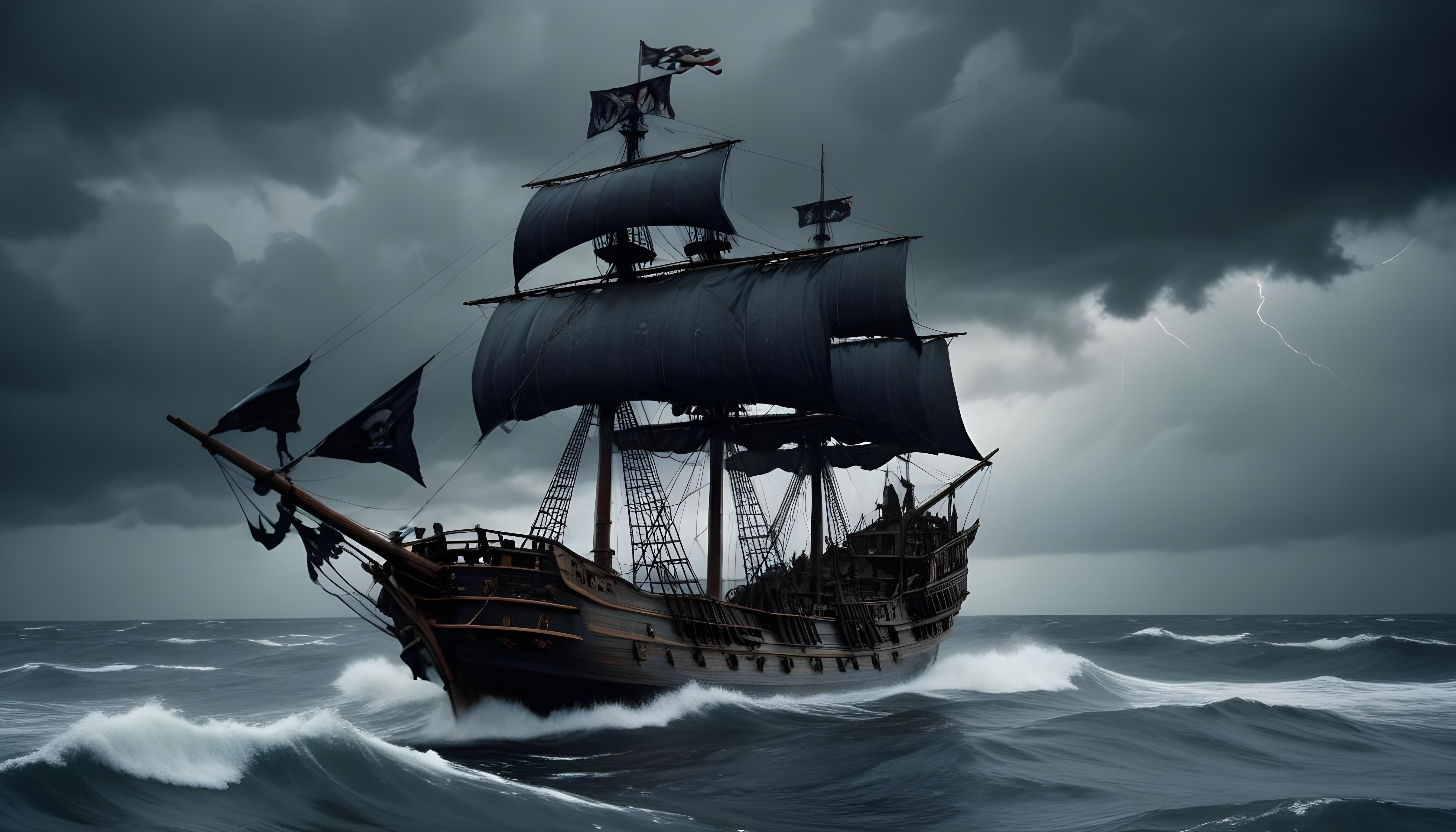 Majestic Sailing Ship on Ocean with Vintage Maritime Adventure Theme