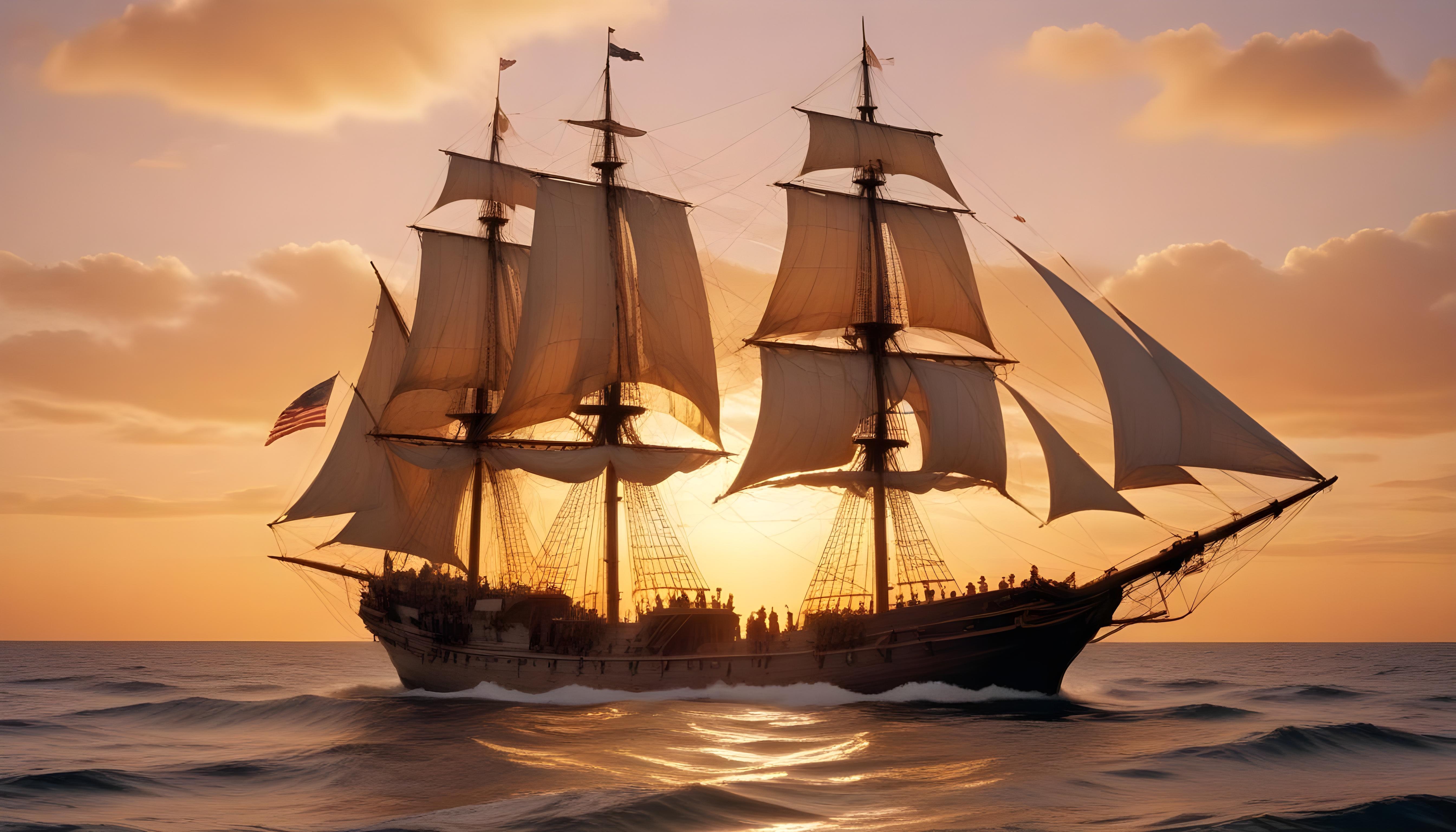 Majestic Sailing Ship on Ocean with Vintage Maritime Adventure Theme