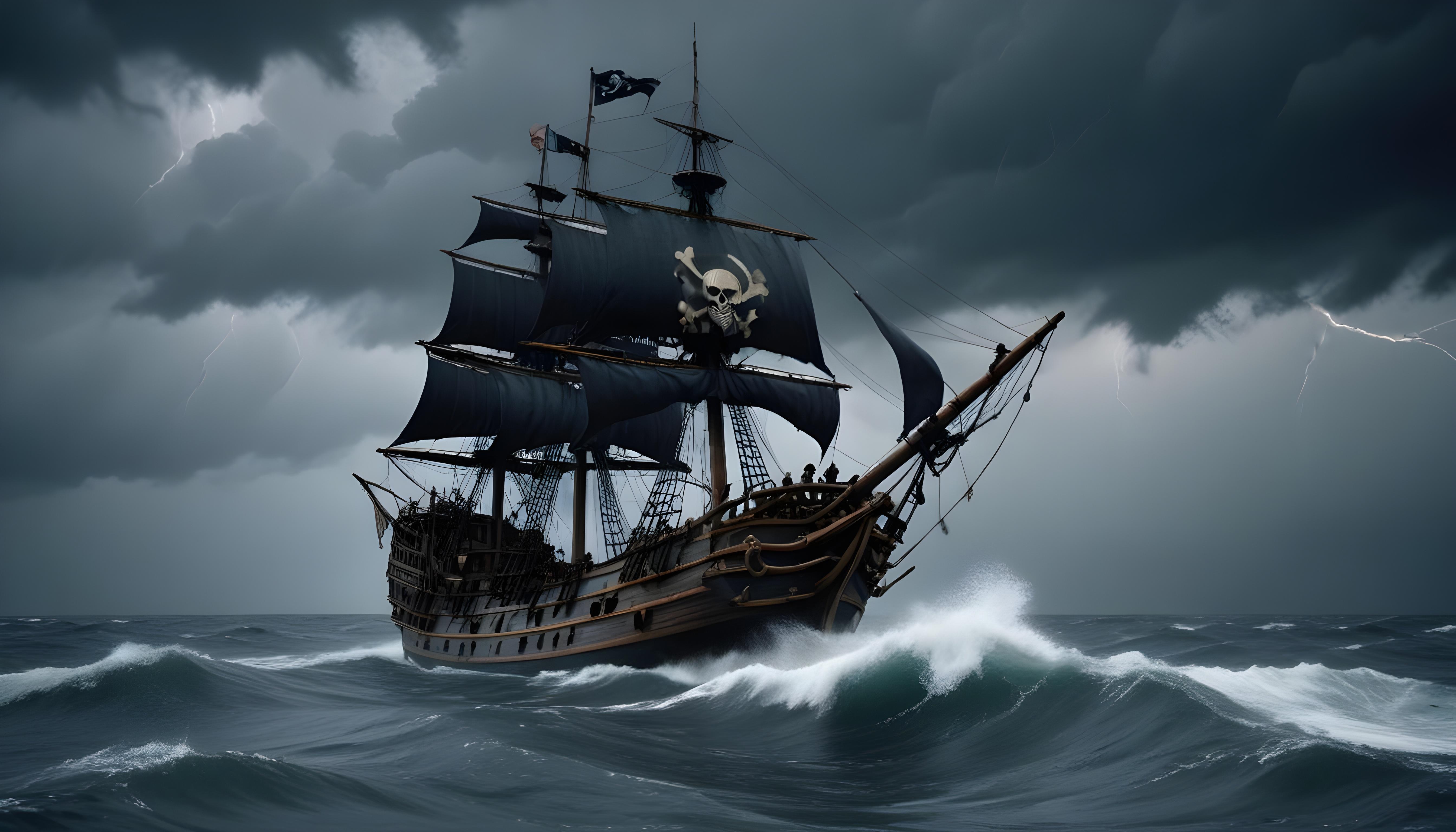 Majestic Sailing Ship on Ocean with Vintage Maritime Adventure Theme
