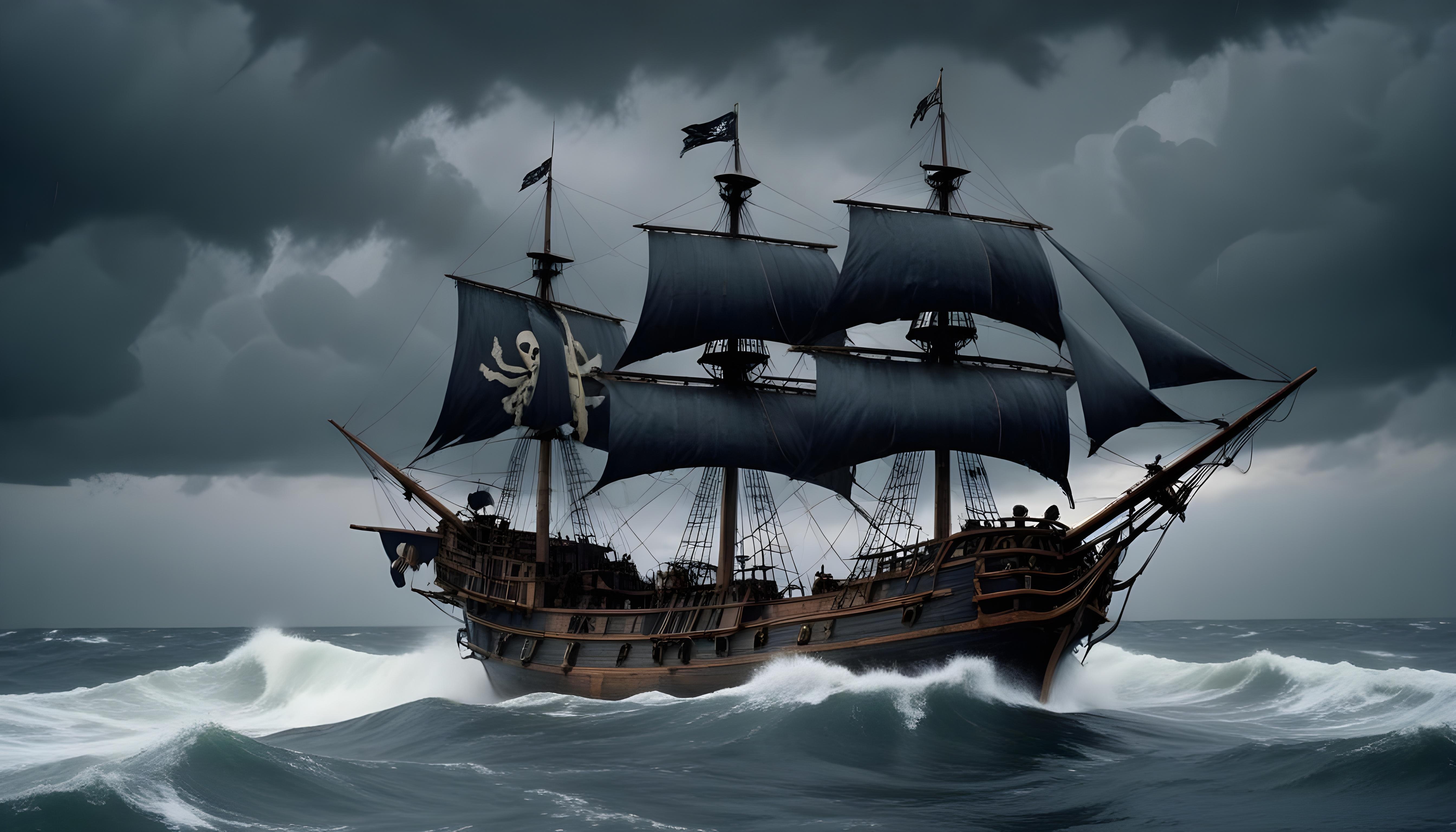 Majestic Sailing Ship on Ocean with Vintage Maritime Adventure Theme