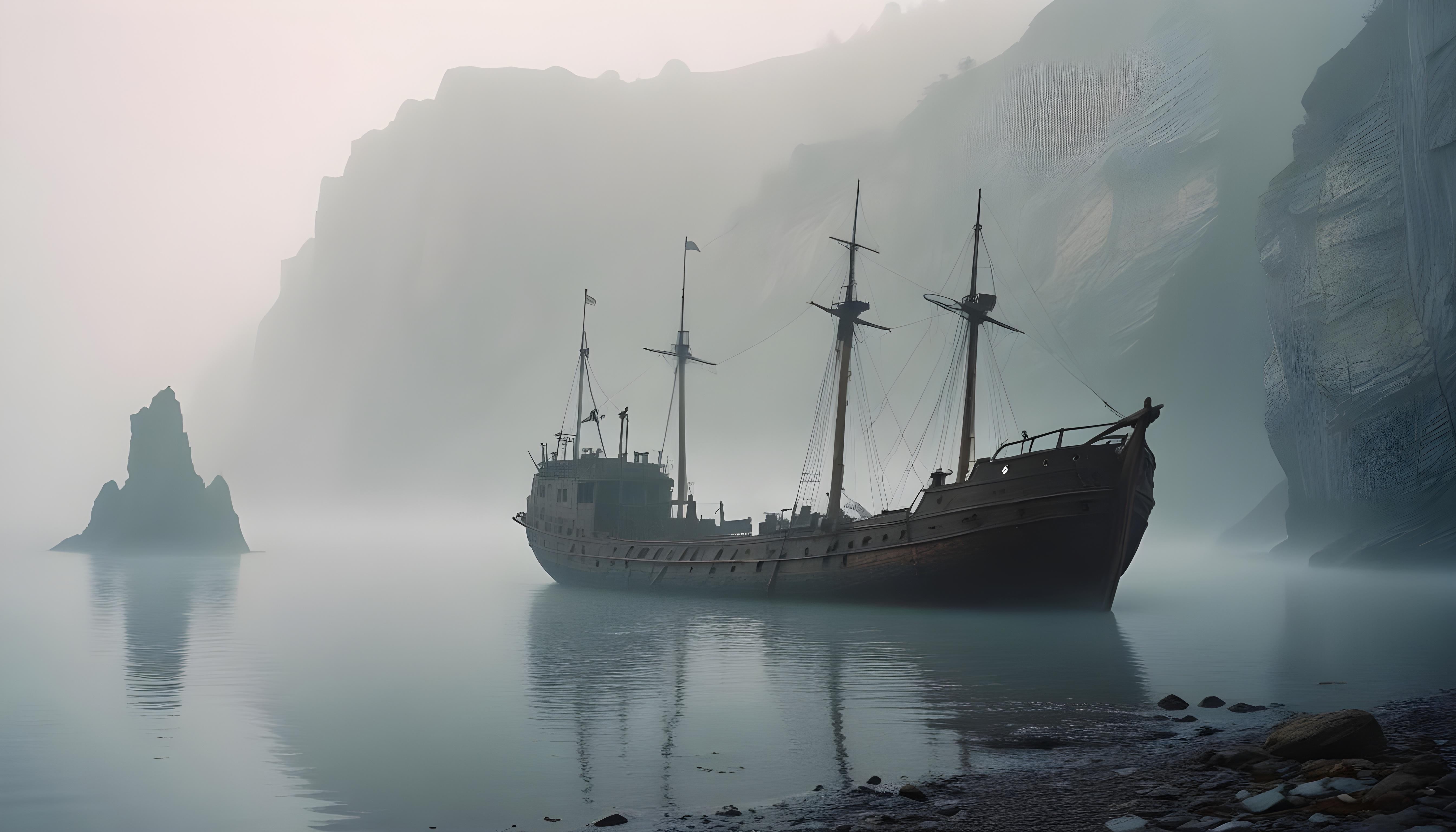 Majestic Sailing Ship on Ocean with Vintage Maritime Adventure Theme