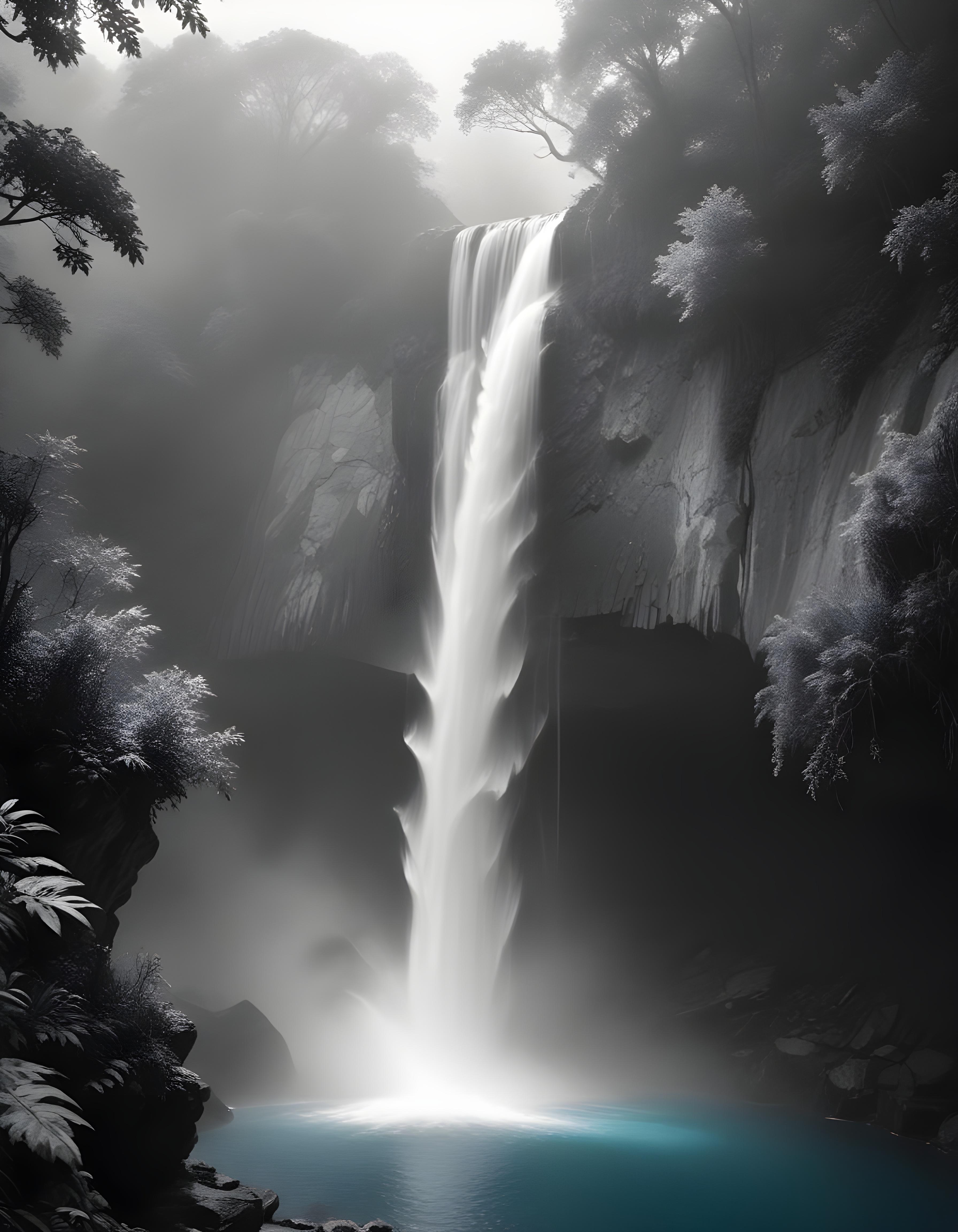Majestic Waterfall Landscape with Lush Forest and Crystal Clear Water