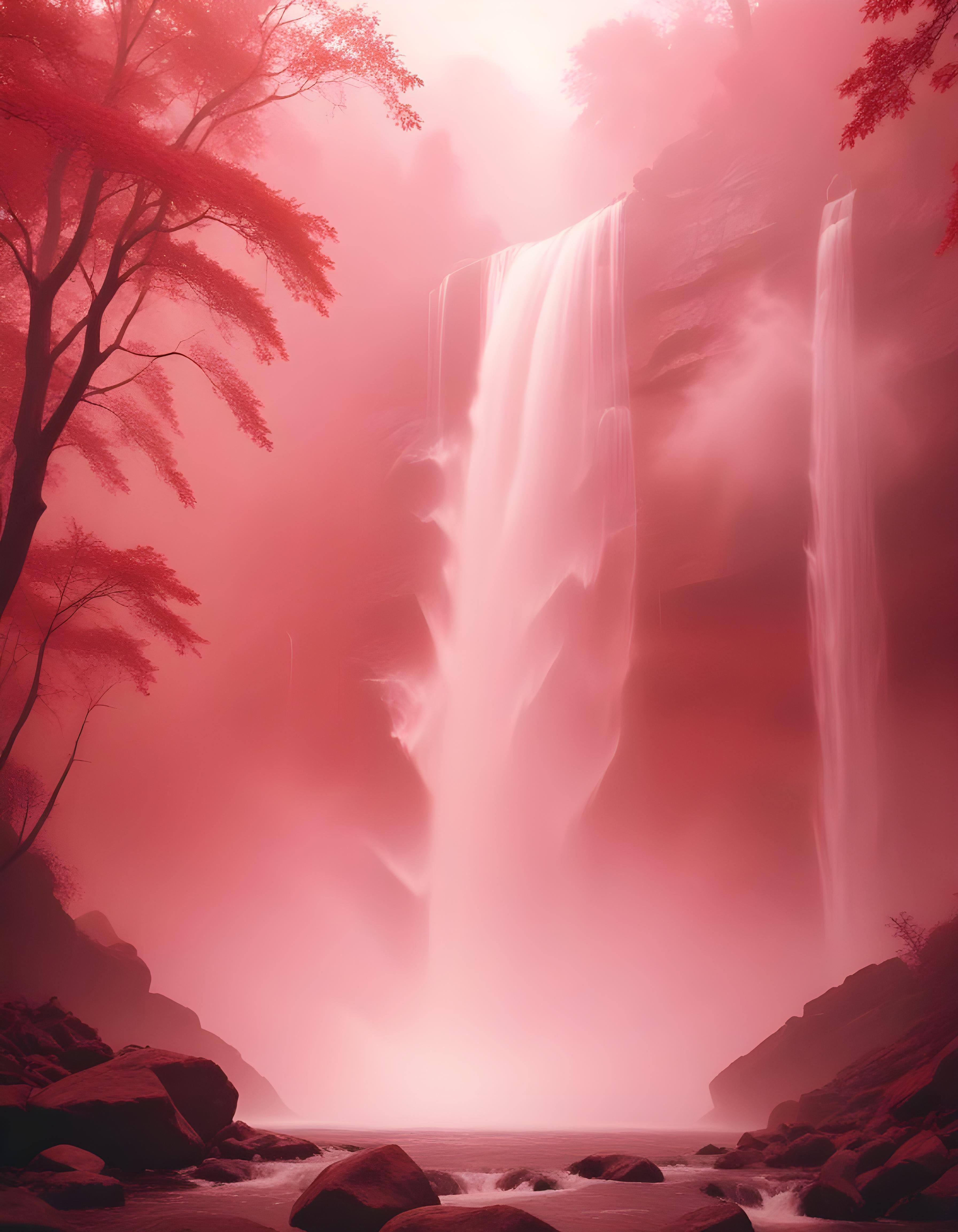 Majestic Waterfall Landscape with Lush Forest and Crystal Clear Water