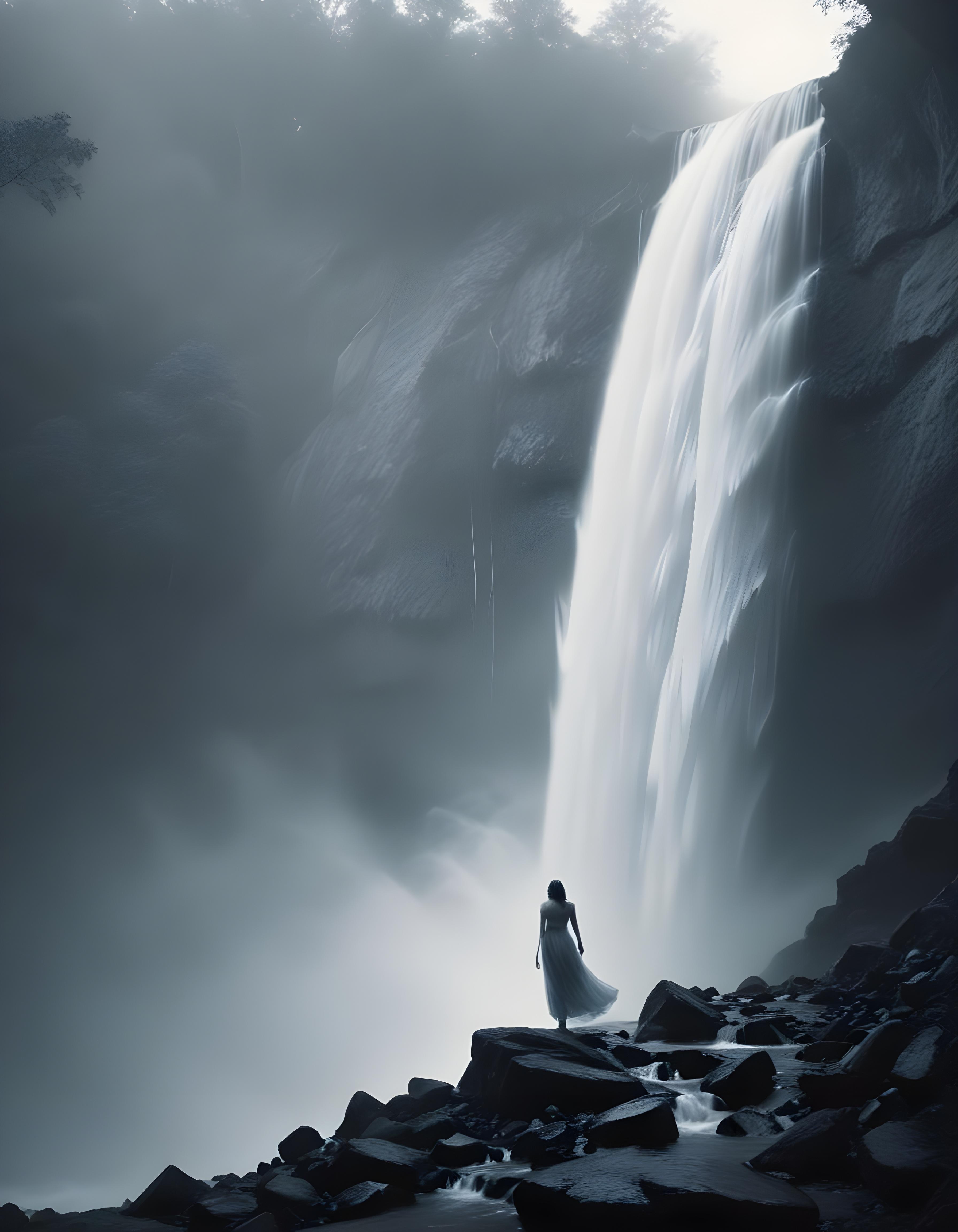 Majestic Waterfall Landscape with Lush Forest and Crystal Clear Water