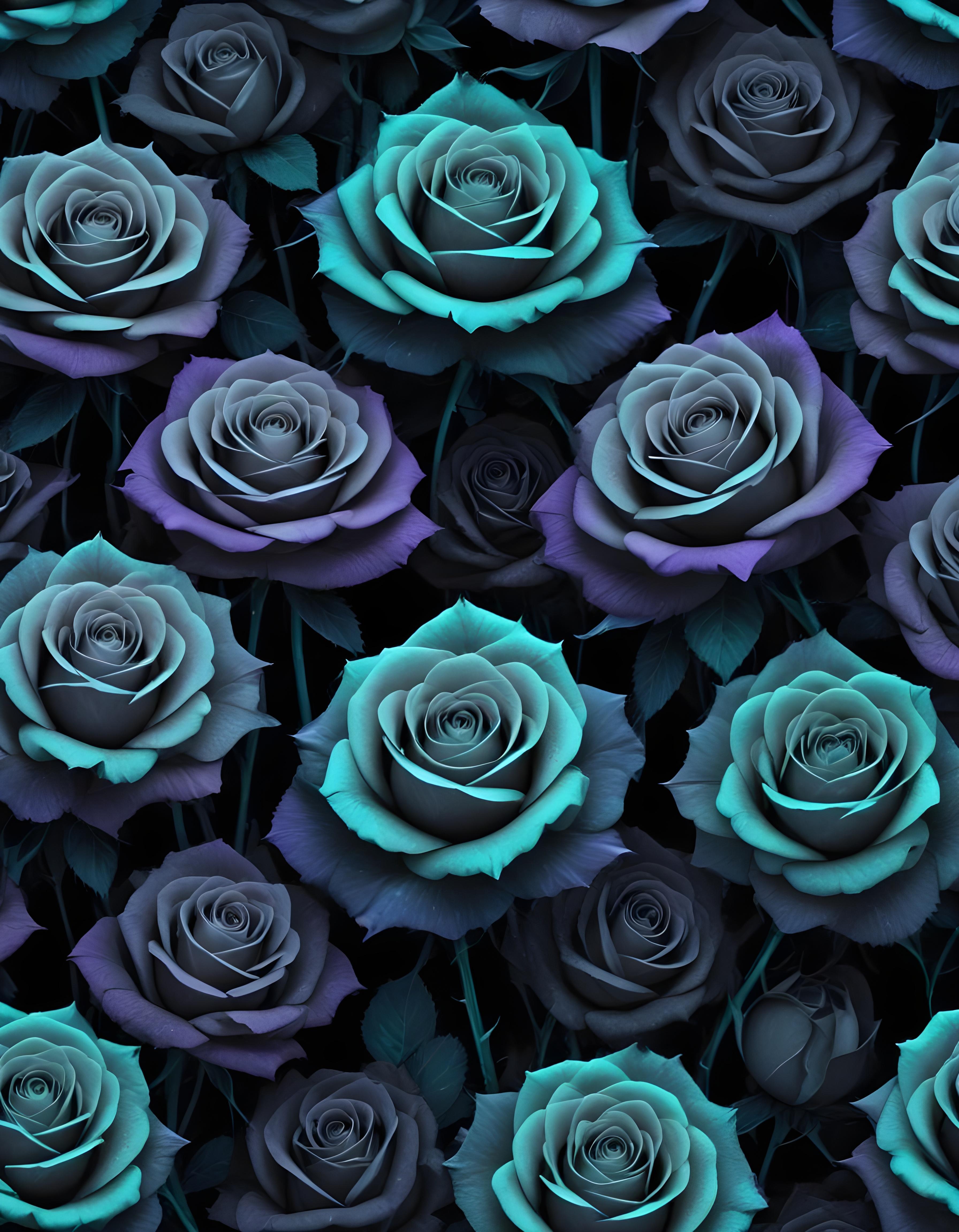 Moonlit Rose Garden Fantasy Landscape with Blooming Flowers and Night Sky