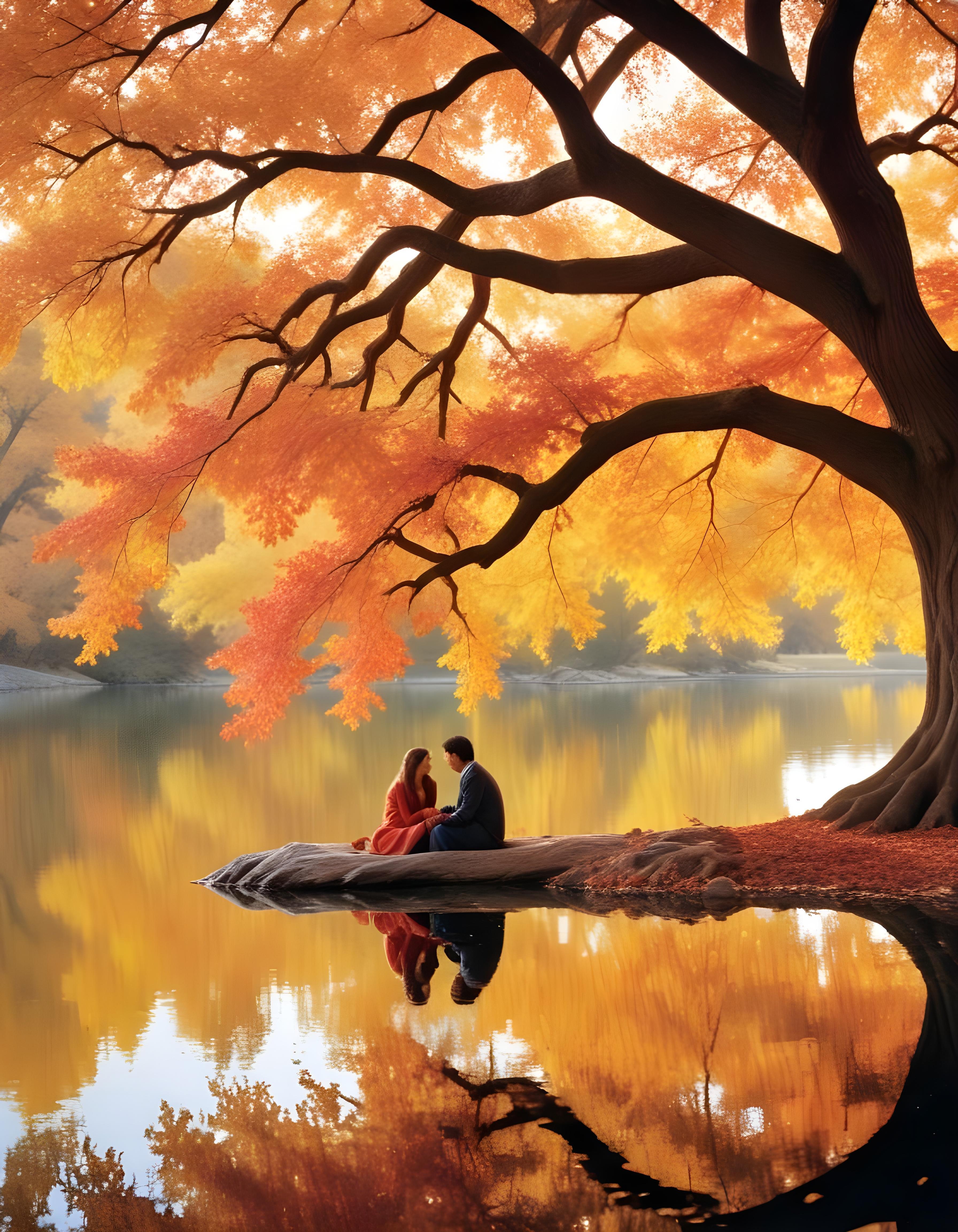 Romantic Couple Walking Together in Nature at Sunset and Moonlight Background