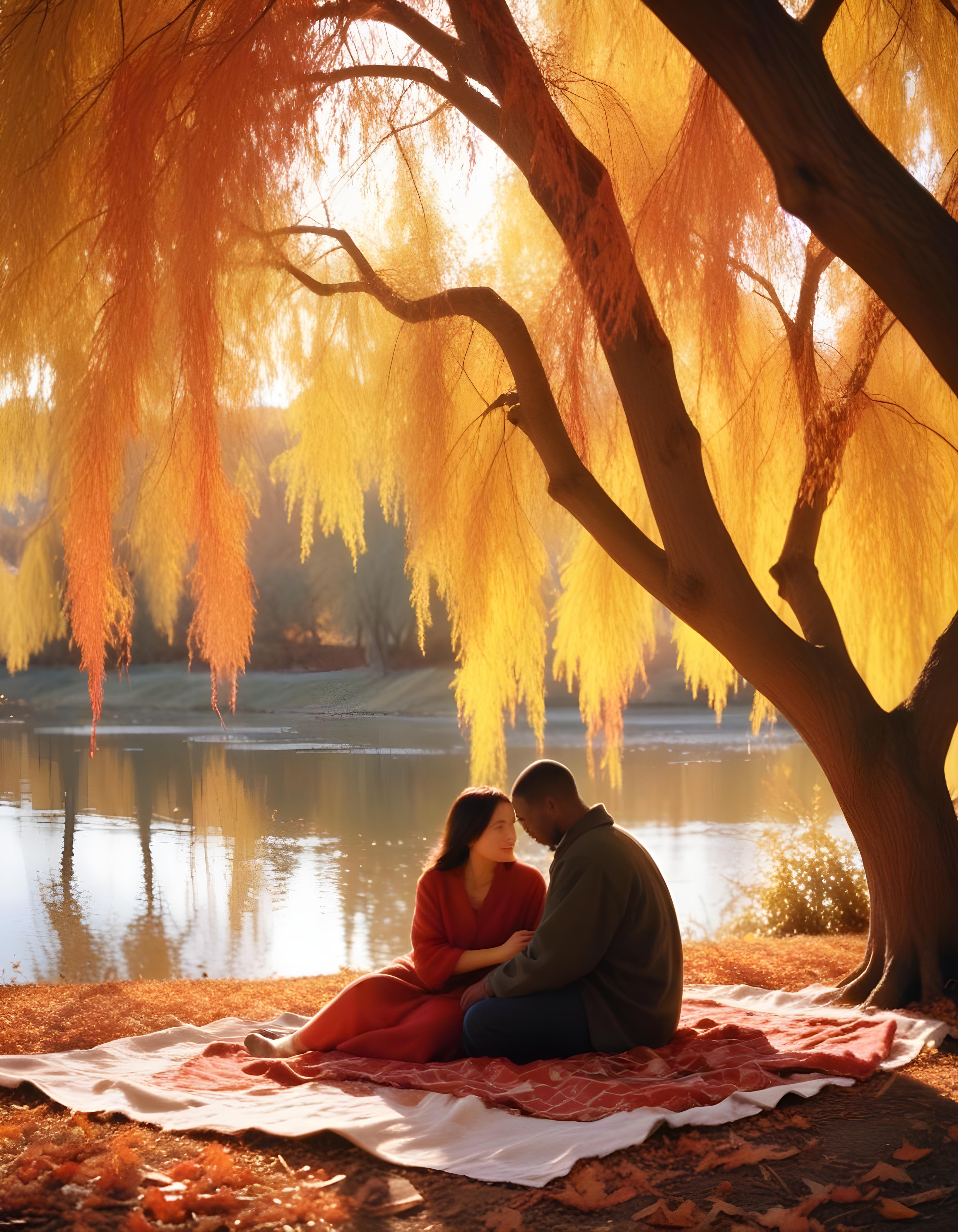Romantic Couple Walking Together in Nature at Sunset and Moonlight Background