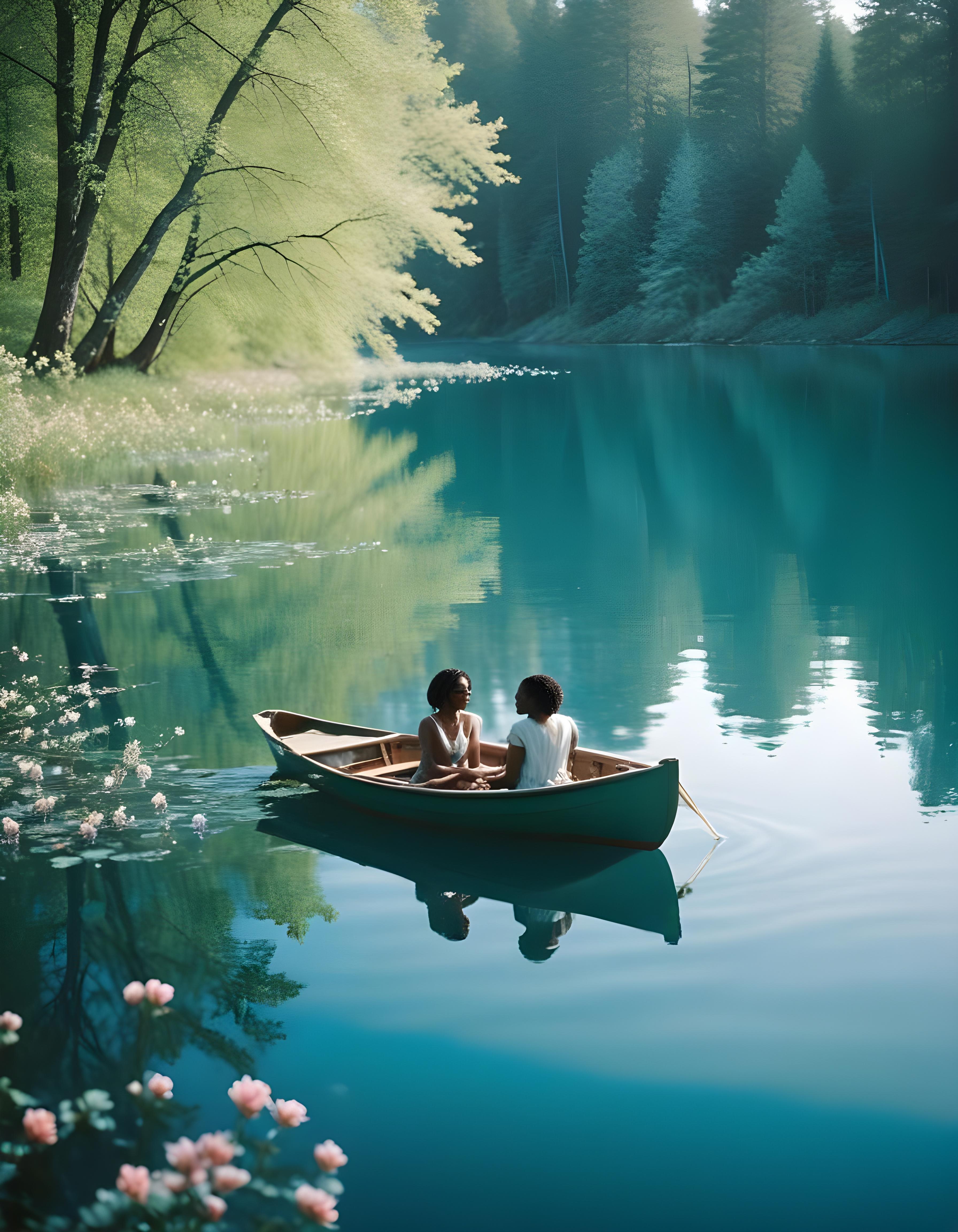 Romantic Couple Walking Together in Nature at Sunset and Moonlight Background