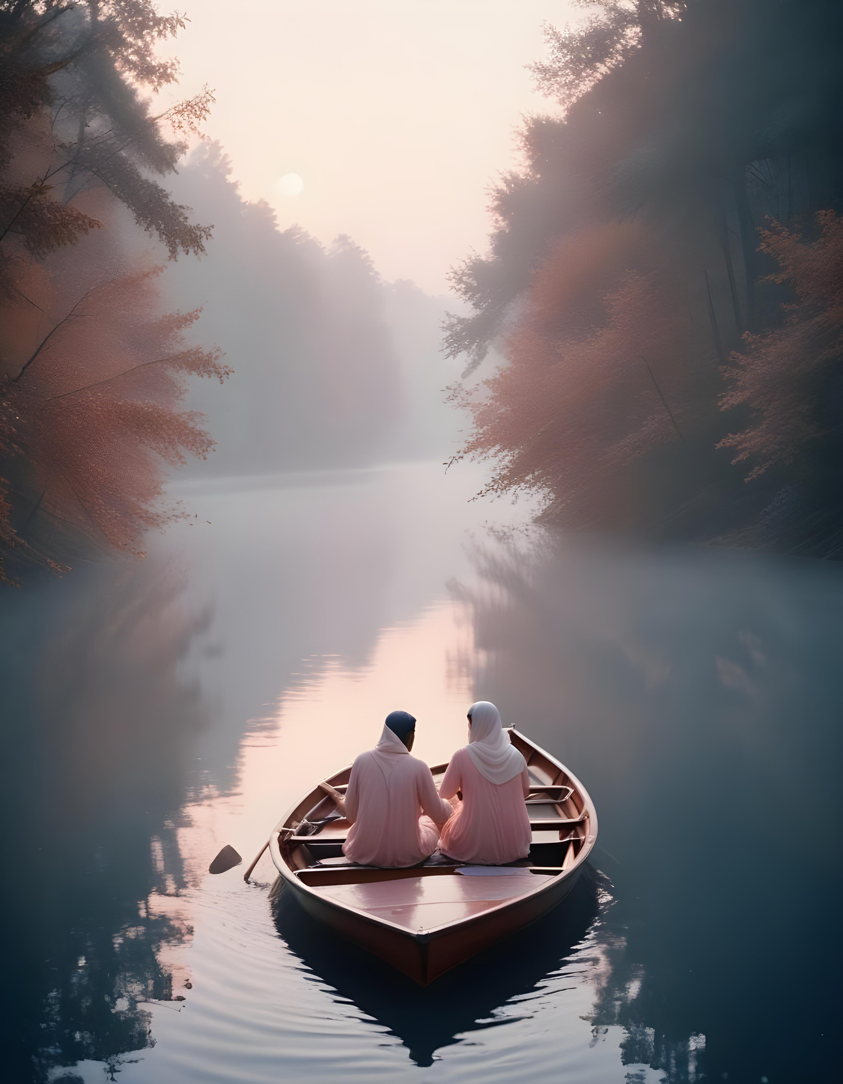 Romantic Couple Walking Together in Nature at Sunset and Moonlight Background