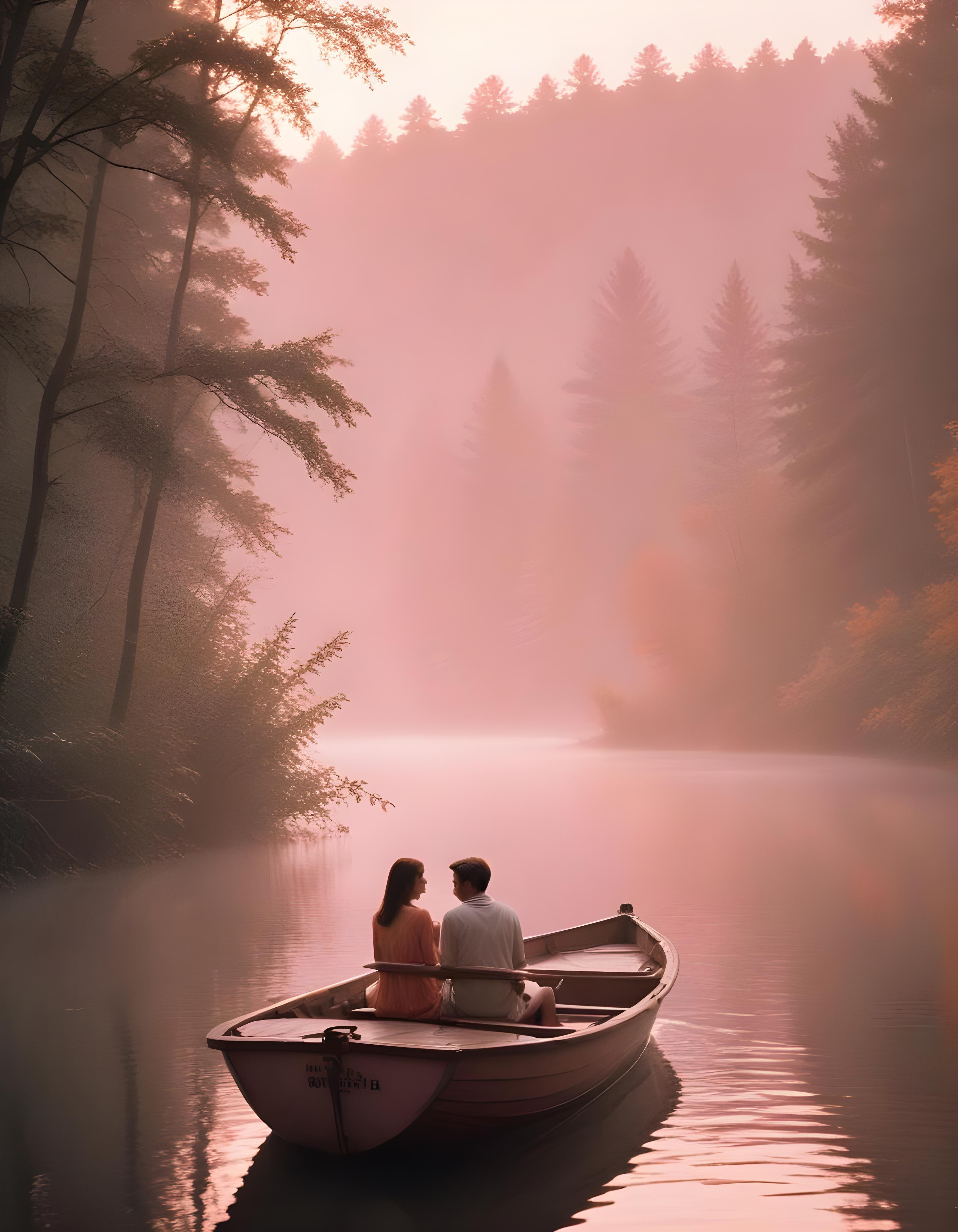 Romantic Couple Walking Together in Nature at Sunset and Moonlight Background