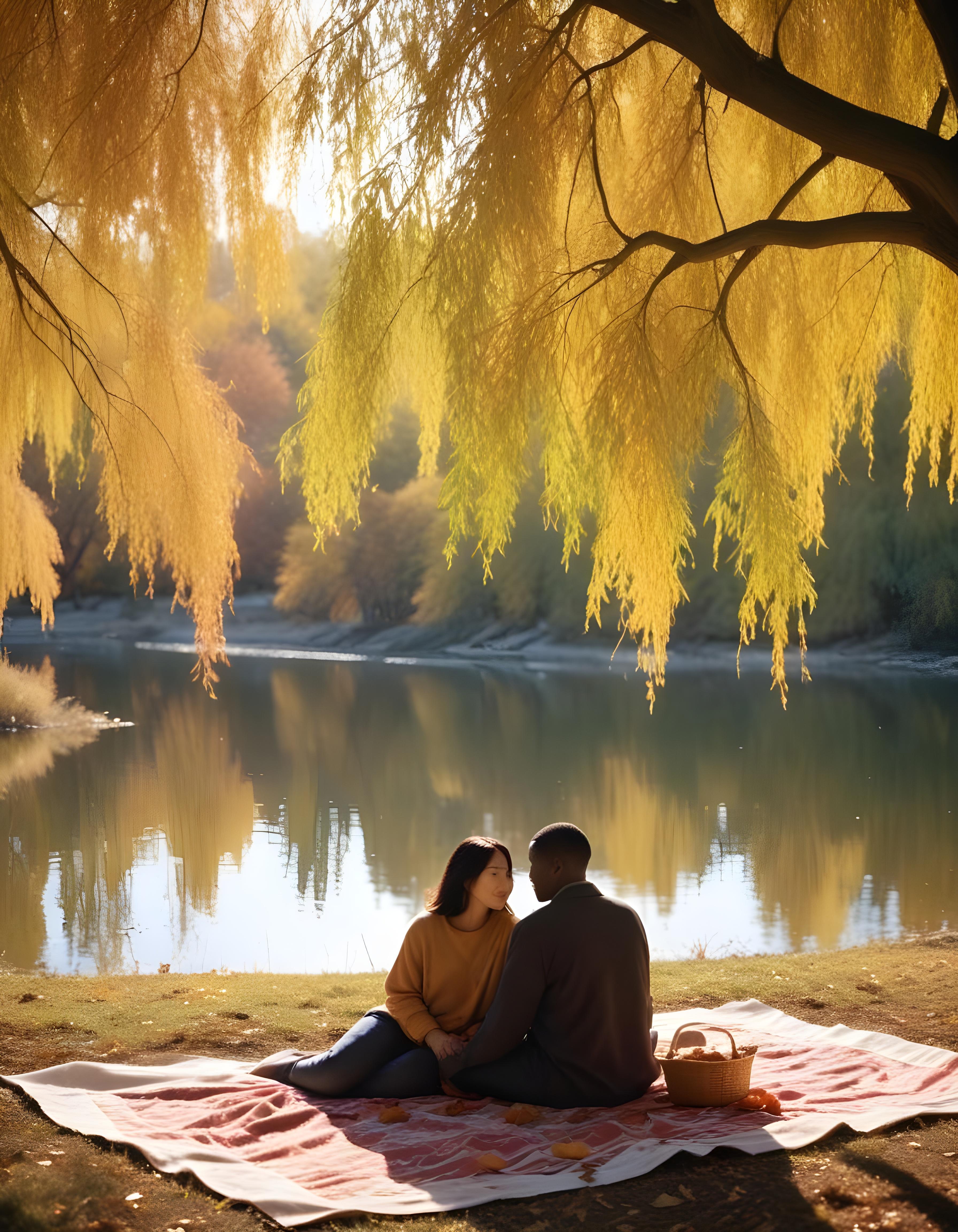 Romantic Couple Walking Together in Nature at Sunset and Moonlight Background