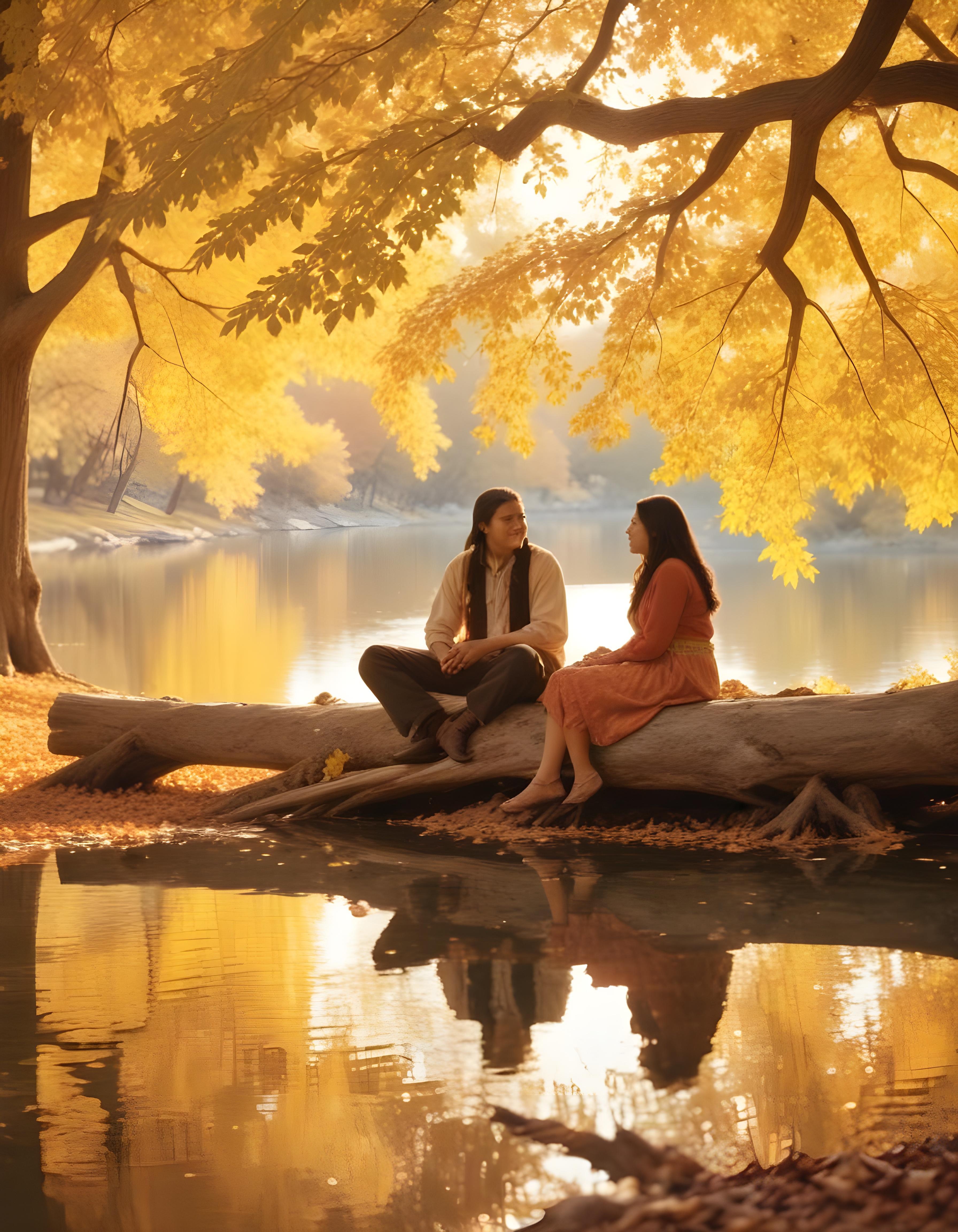 Romantic Couple Walking Together in Nature at Sunset and Moonlight Background