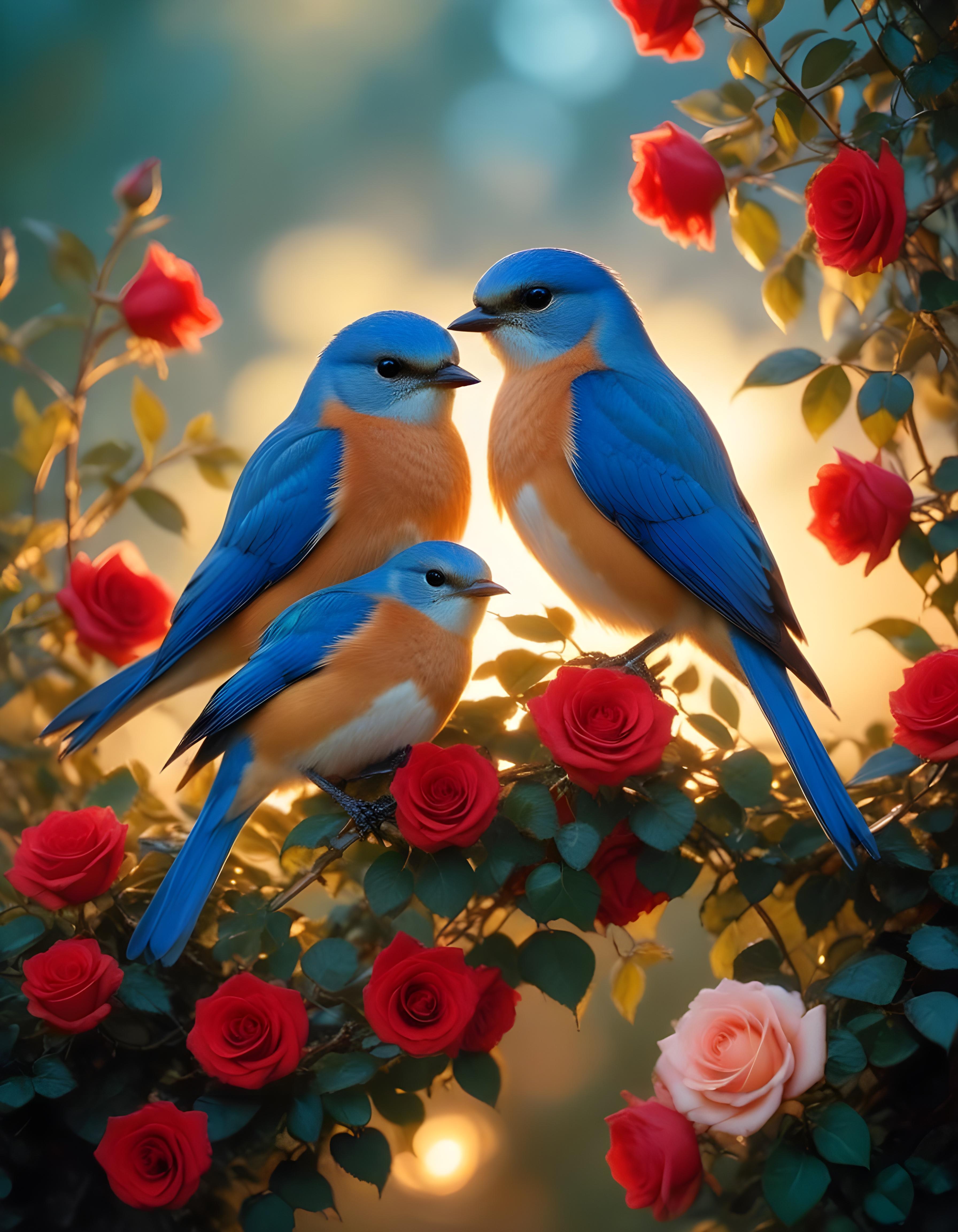 Romantic Love Birds Illustration with Floral Heart Frame and Valentine Theme