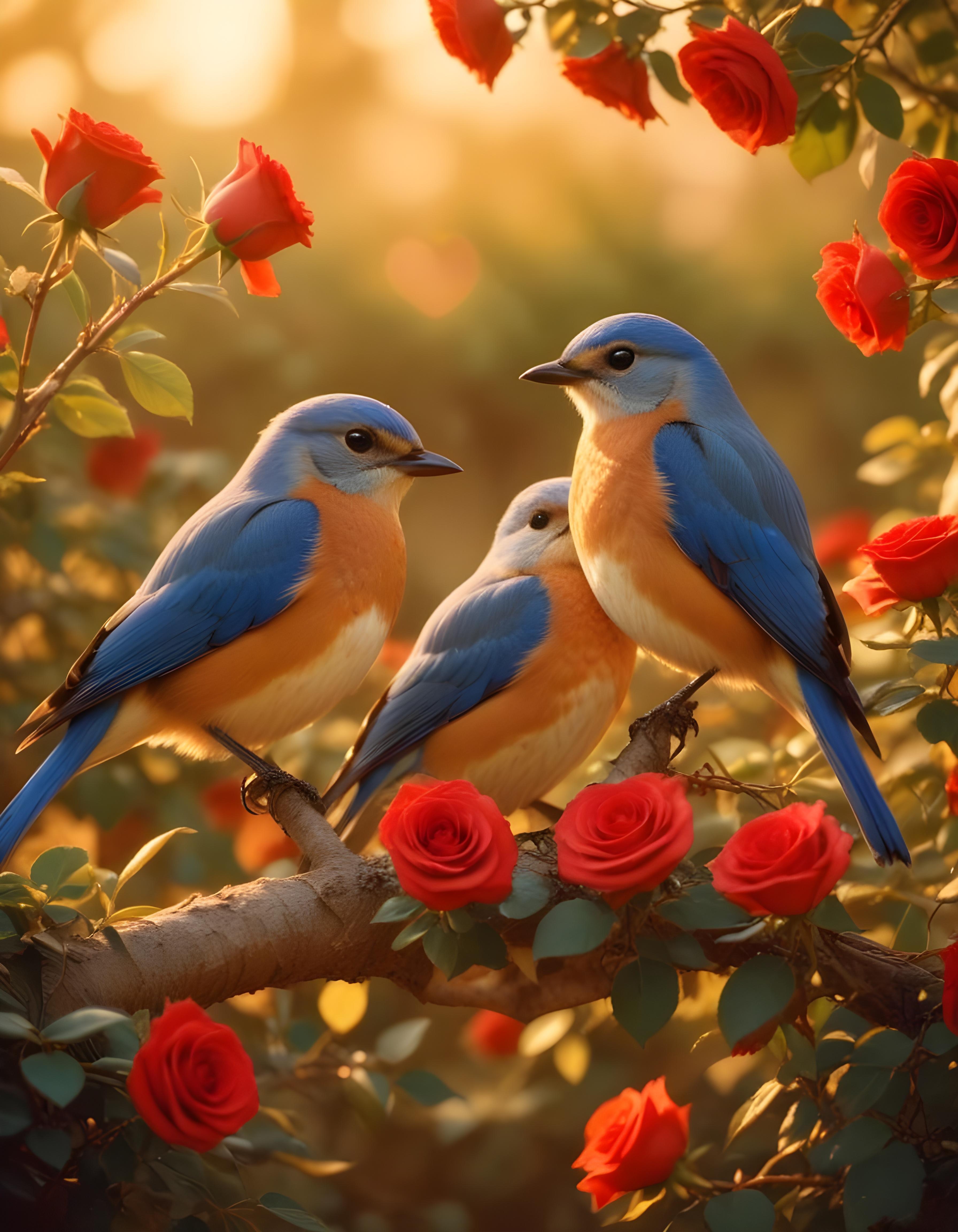 Romantic Love Birds Illustration with Floral Heart Frame and Valentine Theme