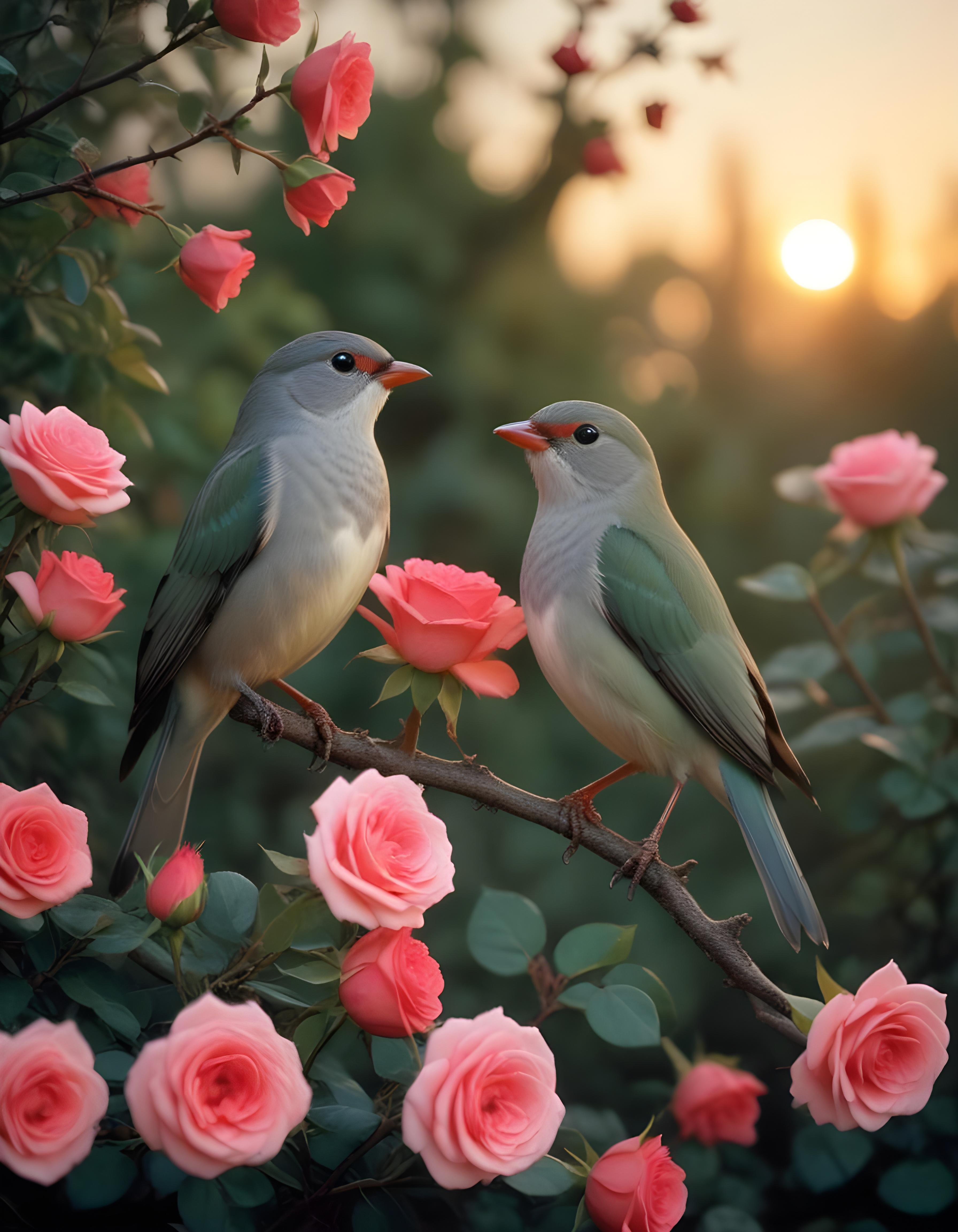 Romantic Love Birds Illustration with Floral Heart Frame and Valentine Theme