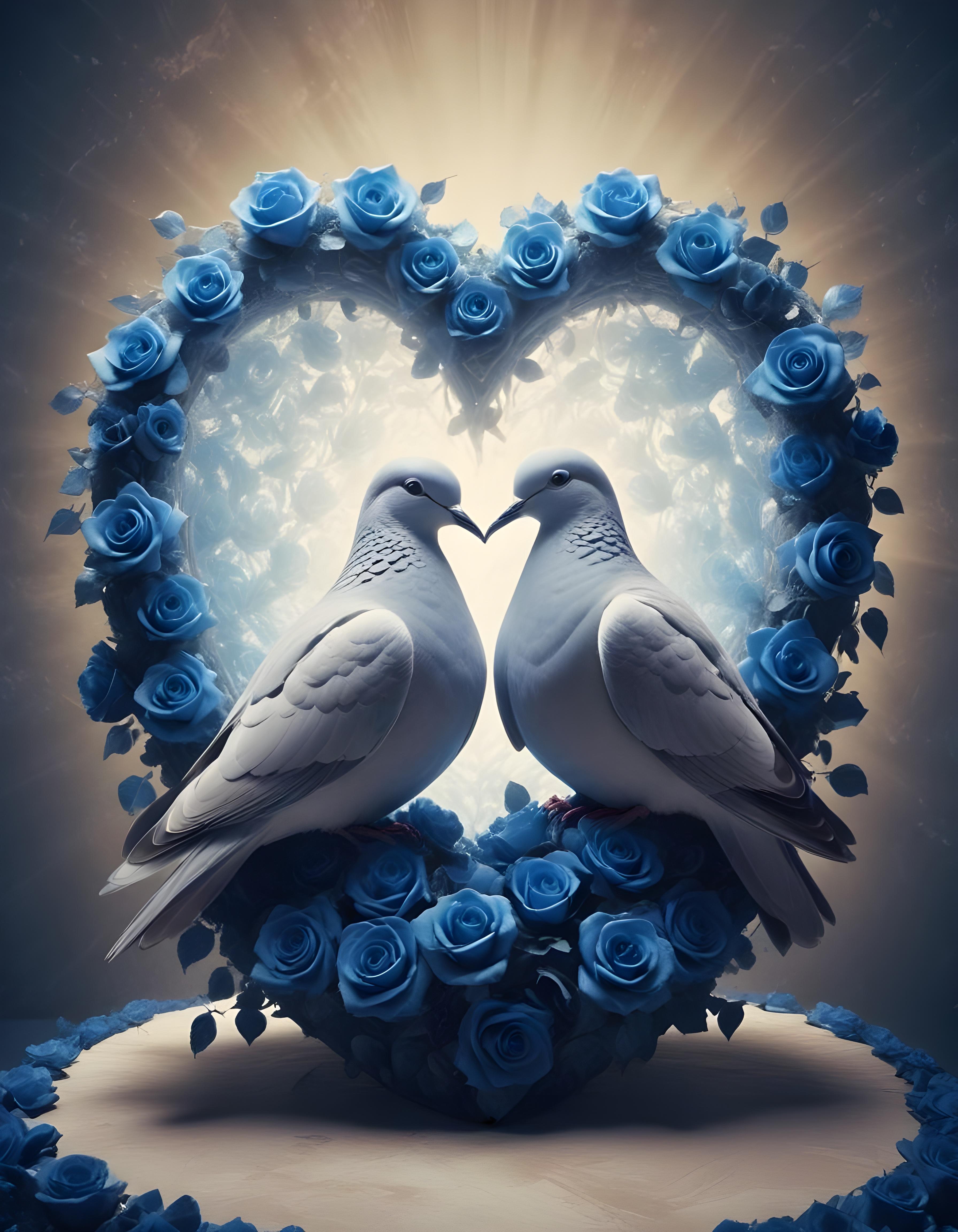 Romantic Love Birds Illustration with Floral Heart Frame and Valentine Theme