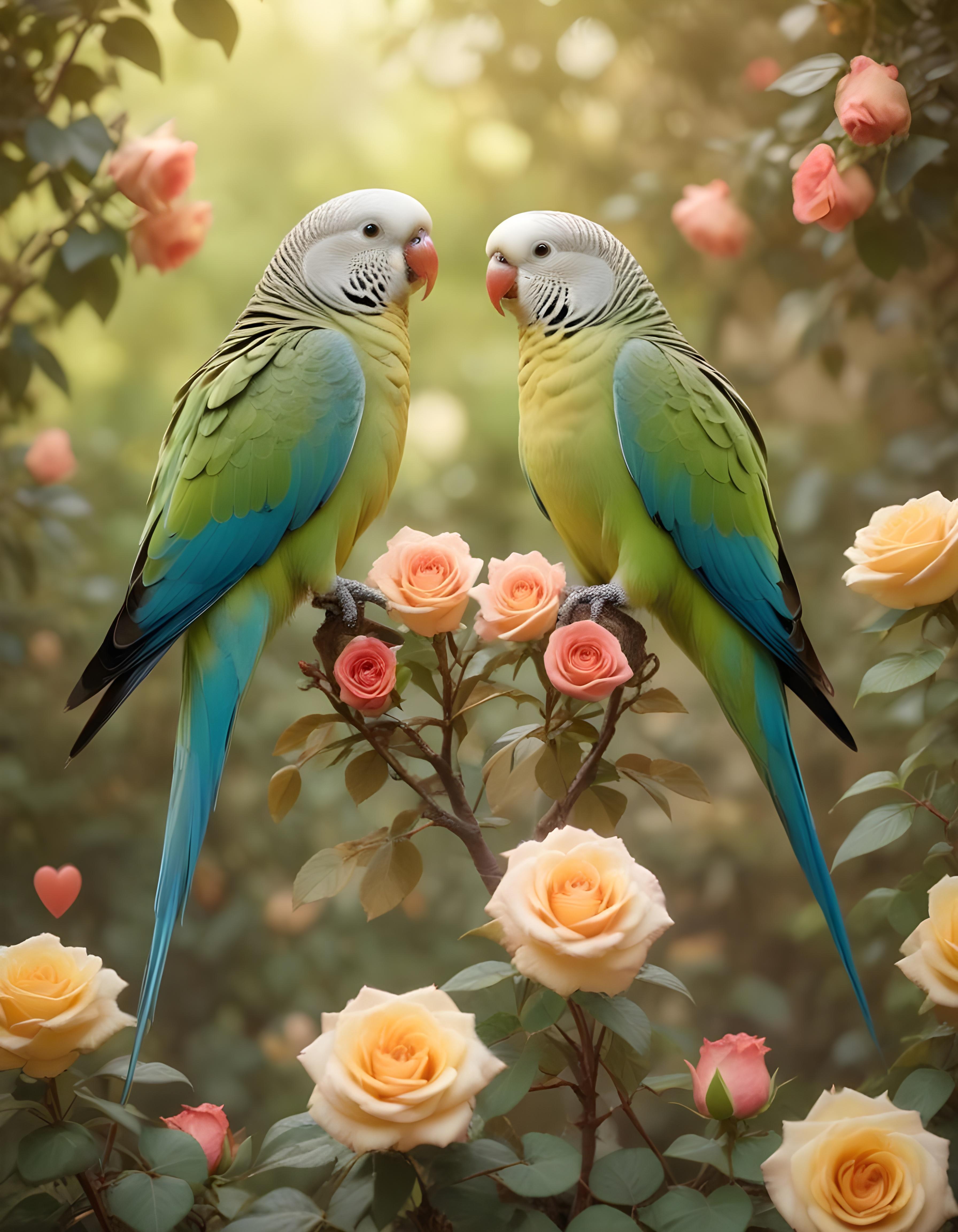 Romantic Love Birds Illustration with Floral Heart Frame and Valentine Theme