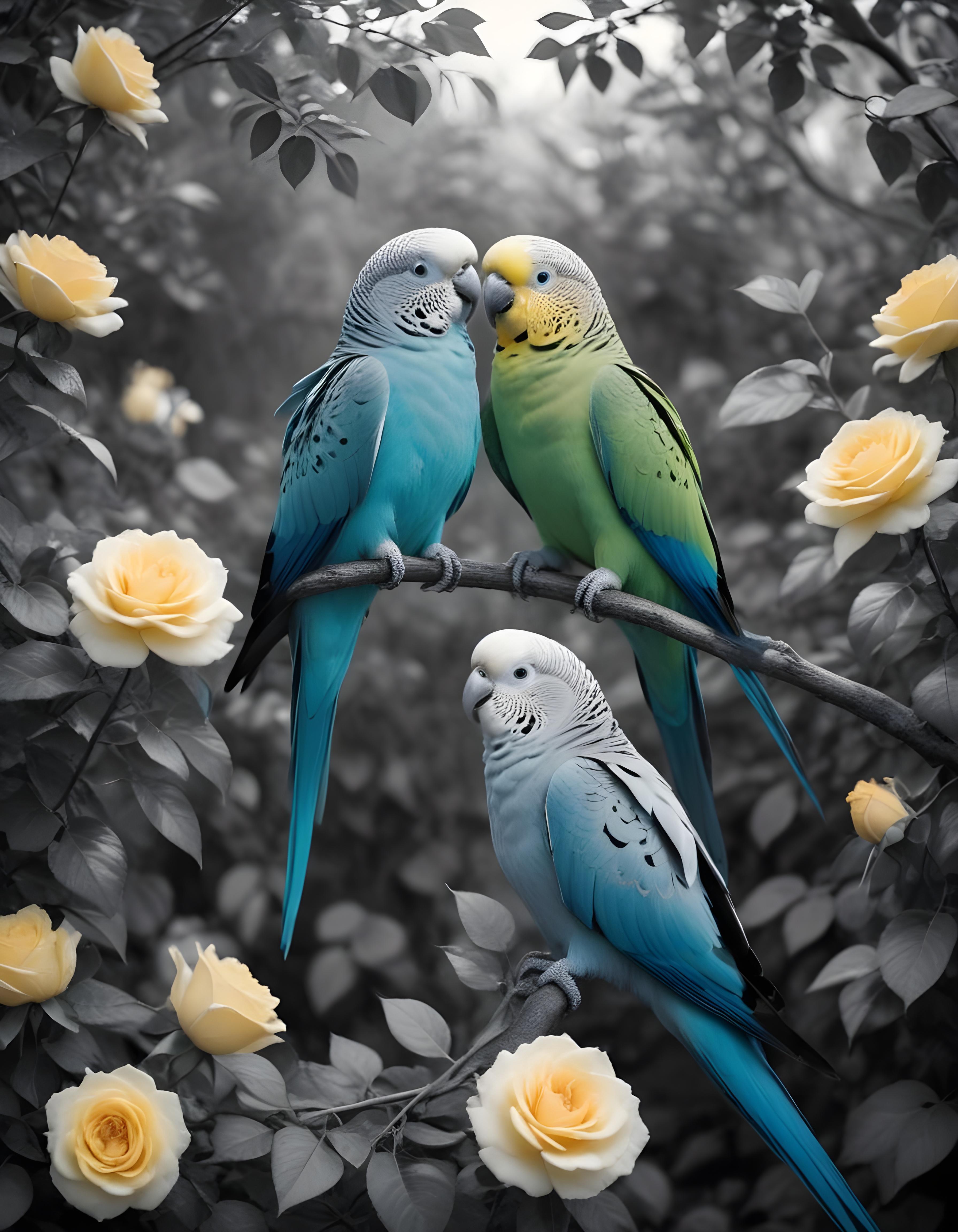 Romantic Love Birds Illustration with Floral Heart Frame and Valentine Theme