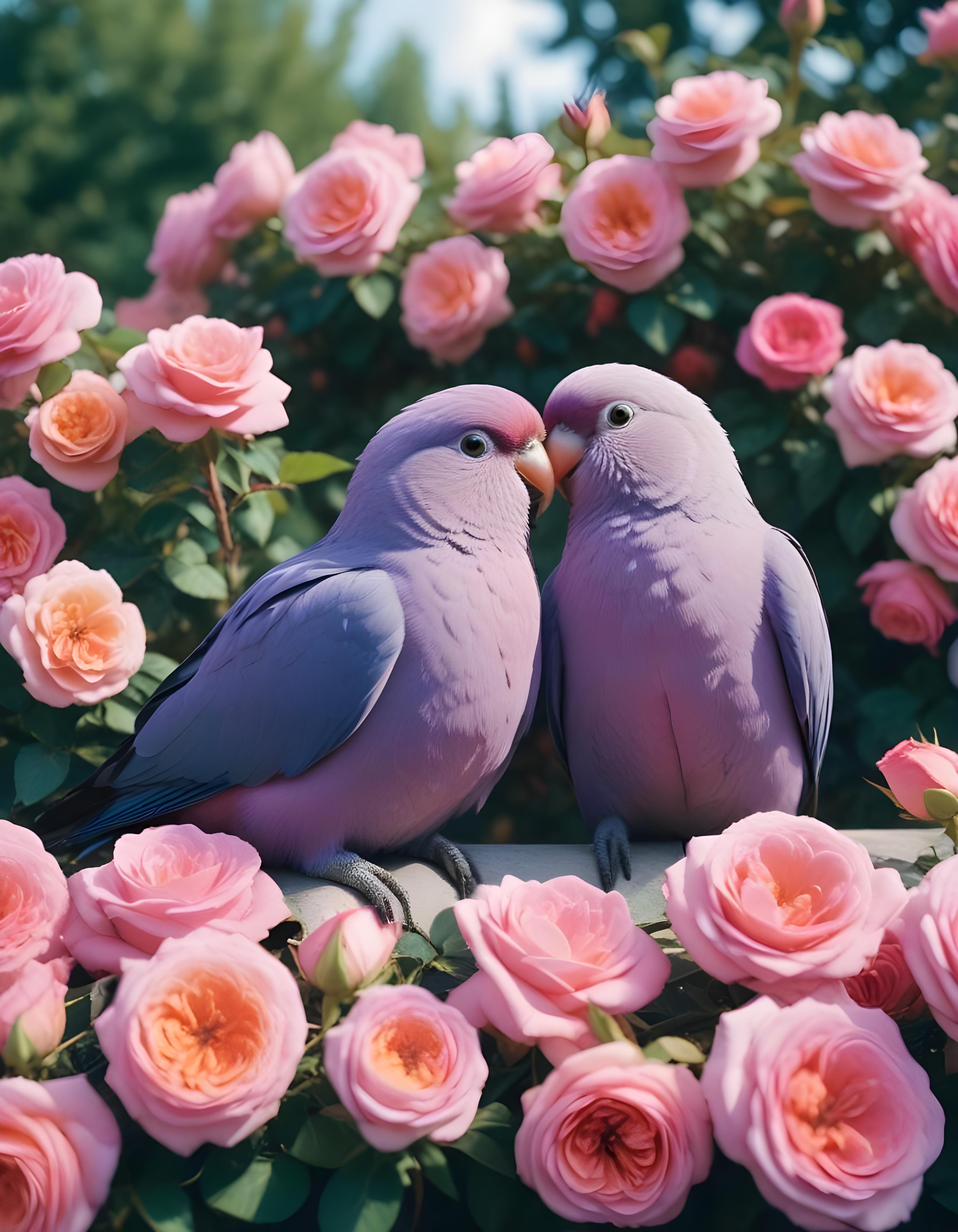 Romantic Love Birds Illustration with Floral Heart Frame and Valentine Theme