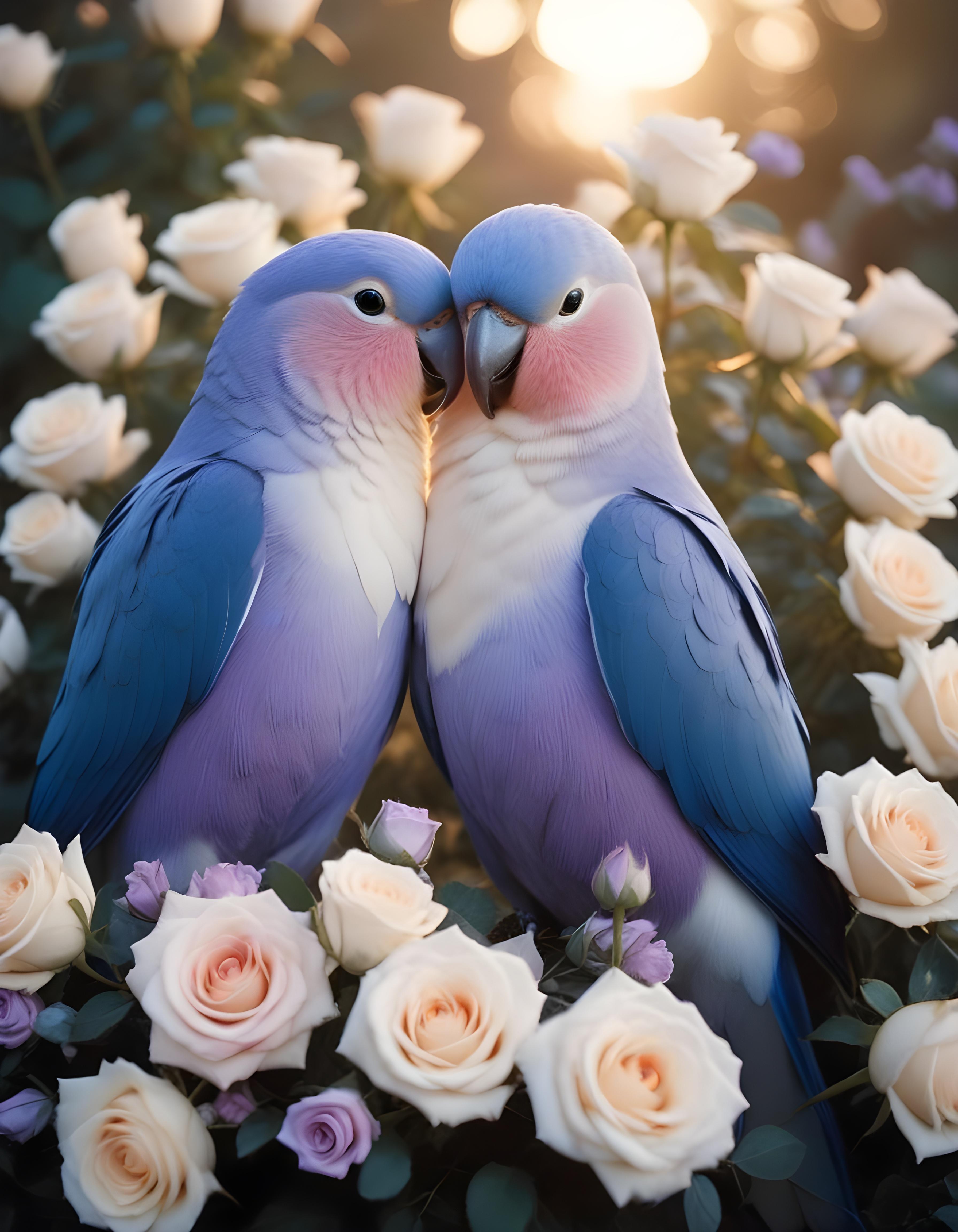 Romantic Love Birds Illustration with Floral Heart Frame and Valentine Theme