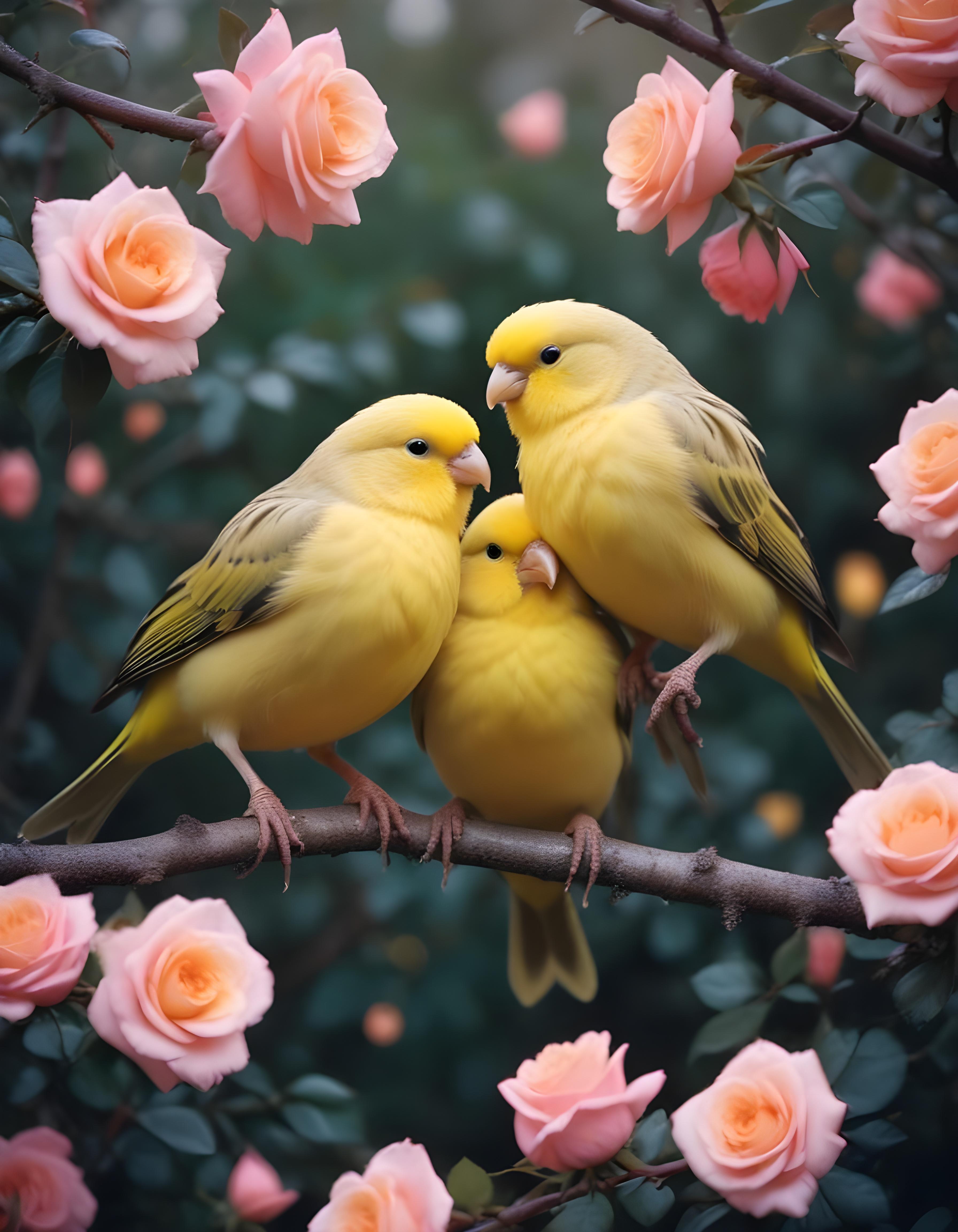 Romantic Love Birds Illustration with Floral Heart Frame and Valentine Theme