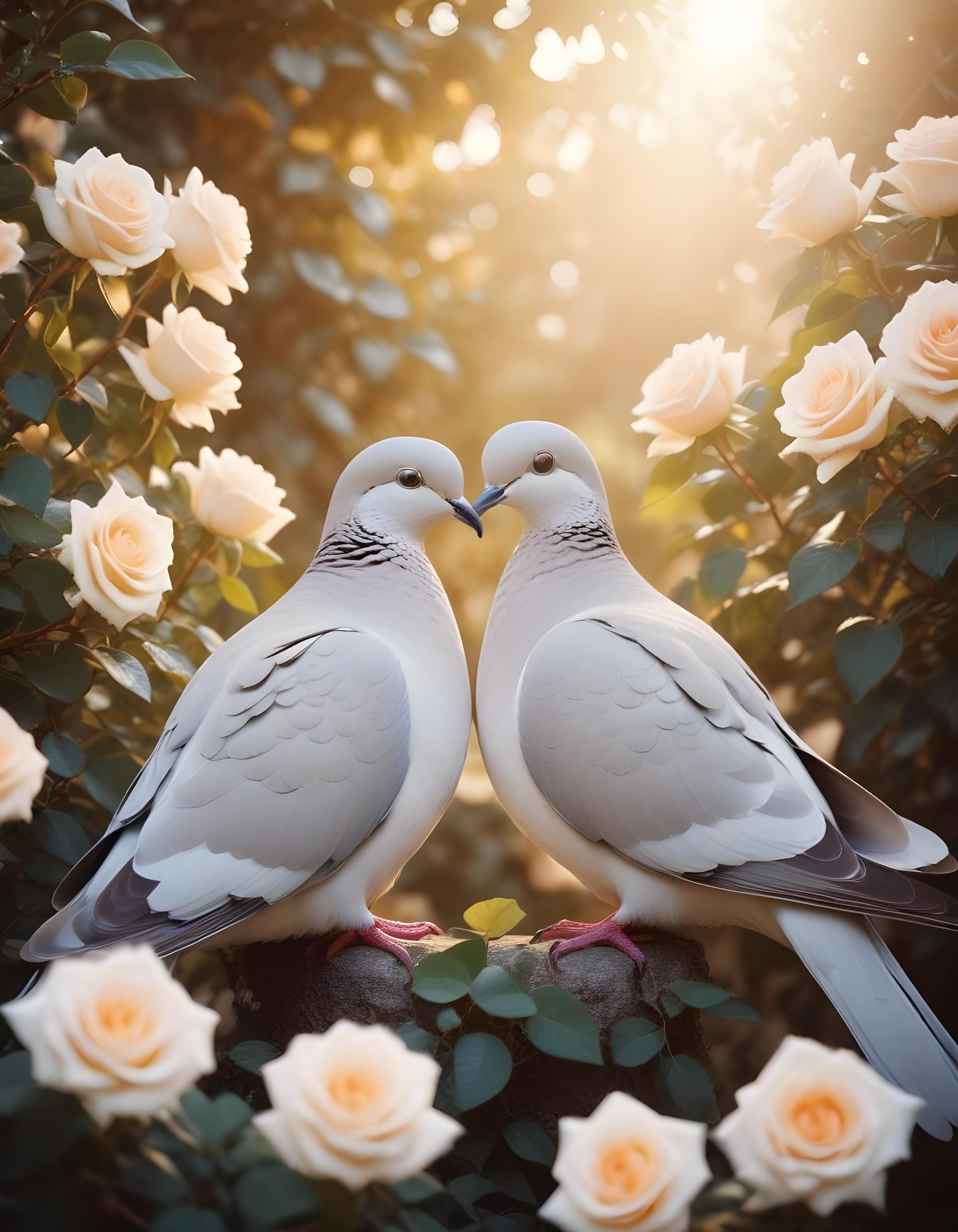 Romantic Love Birds Illustration with Floral Heart Frame and Valentine Theme