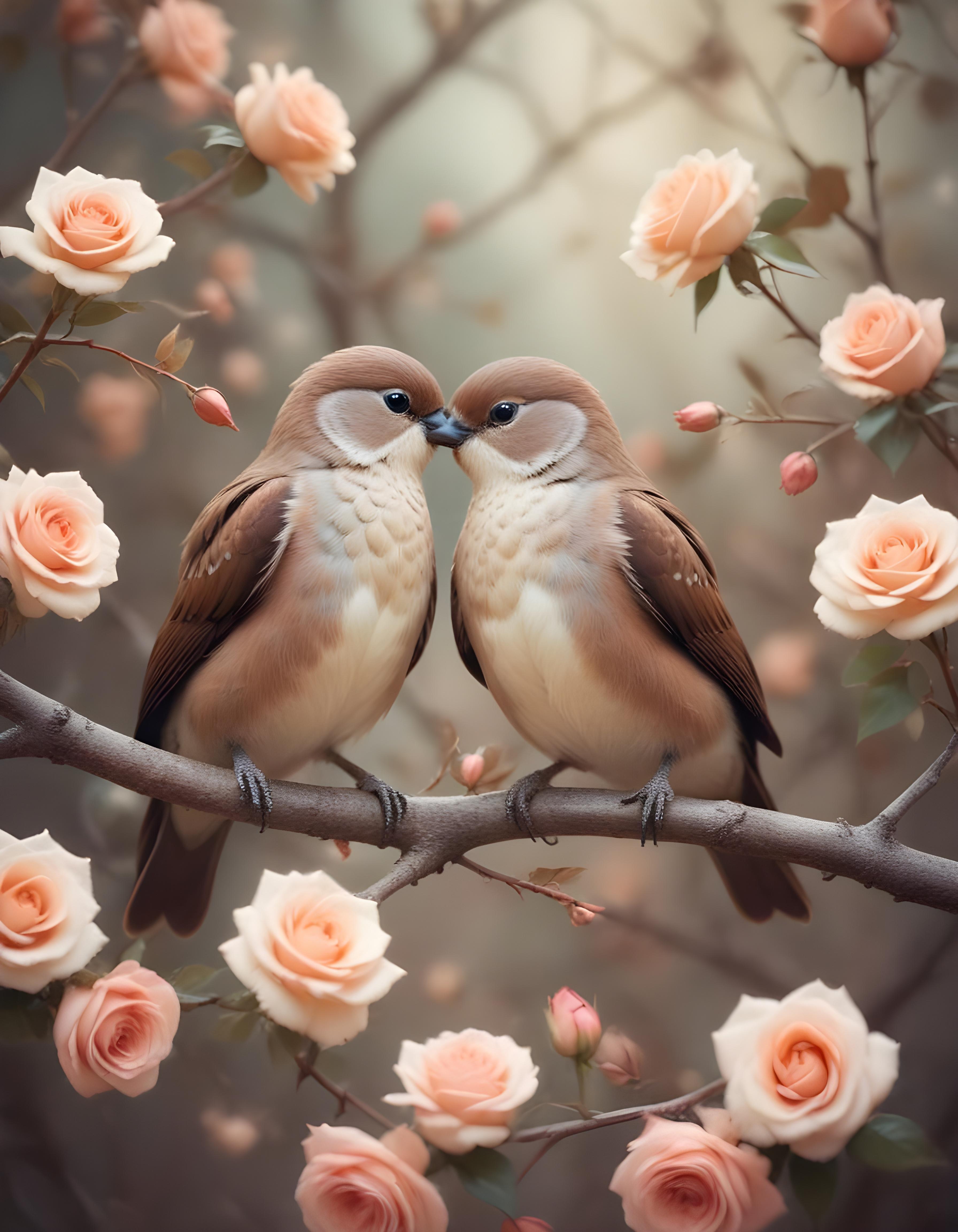 Romantic Love Birds Illustration with Floral Heart Frame and Valentine Theme