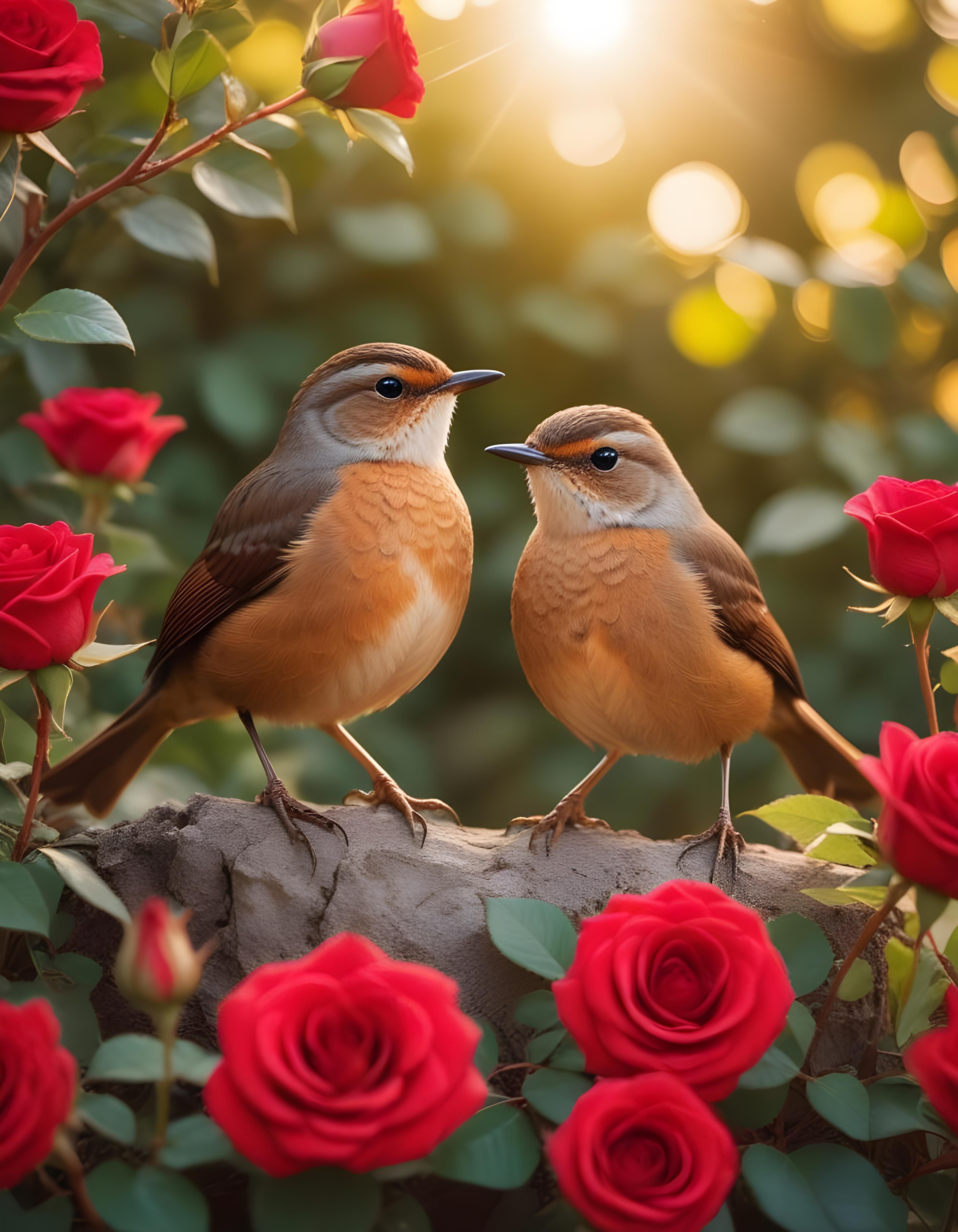 Romantic Love Birds Illustration with Floral Heart Frame and Valentine Theme