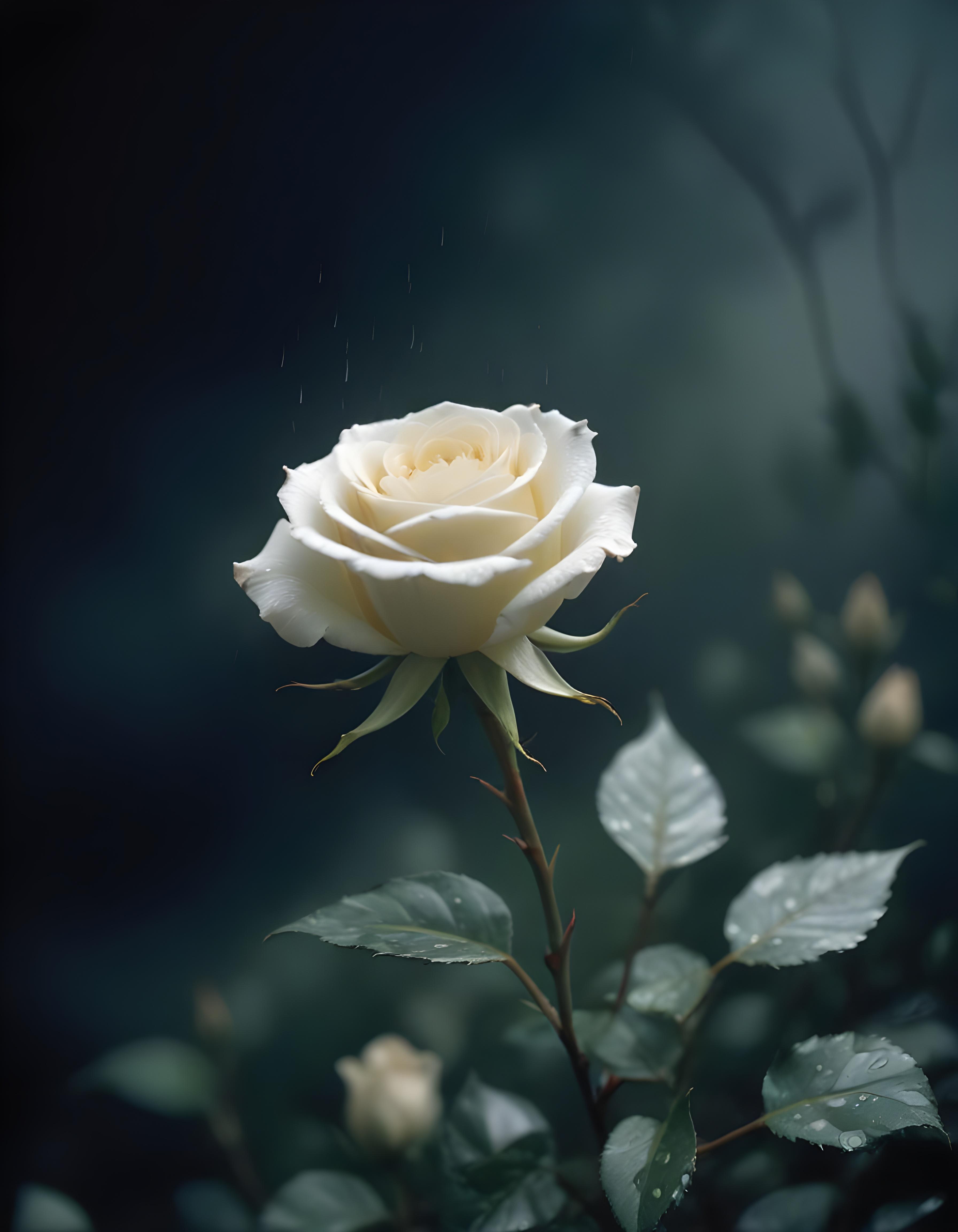 Romantic Rose Flower Under Moonlight with Dreamy Night Garden Background