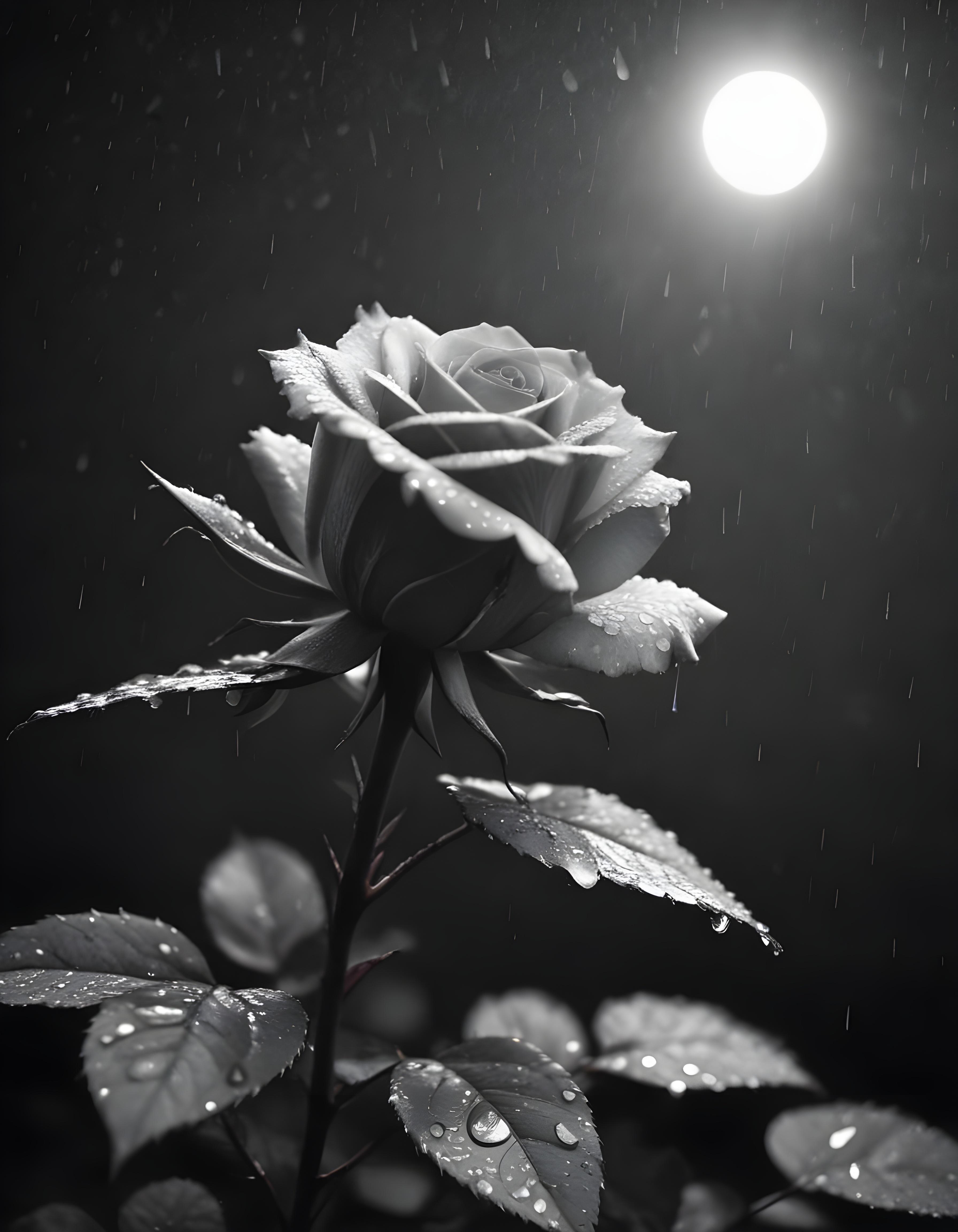 Romantic Rose Flower Under Moonlight with Dreamy Night Garden Background