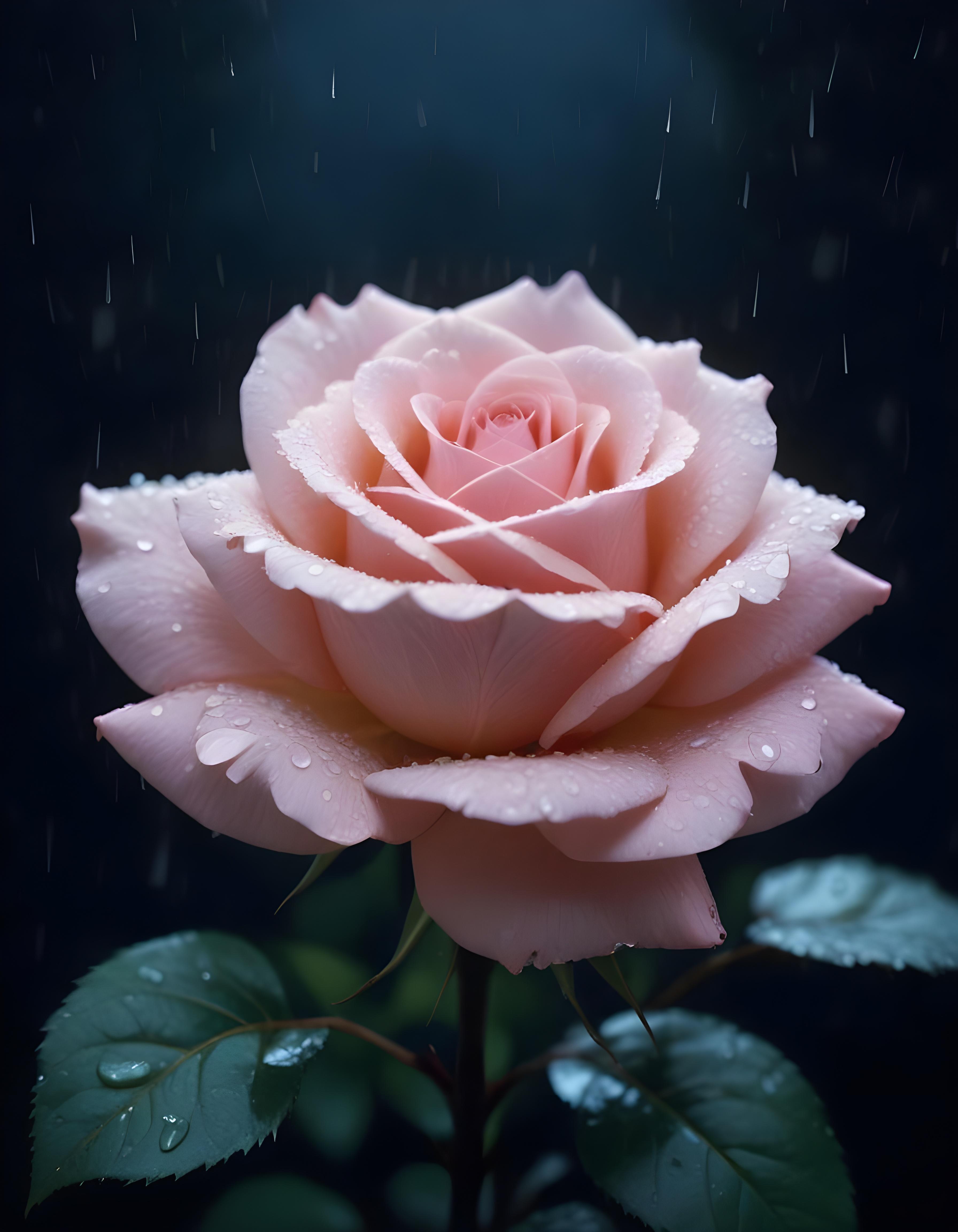 Romantic Rose Flower Under Moonlight with Dreamy Night Garden Background