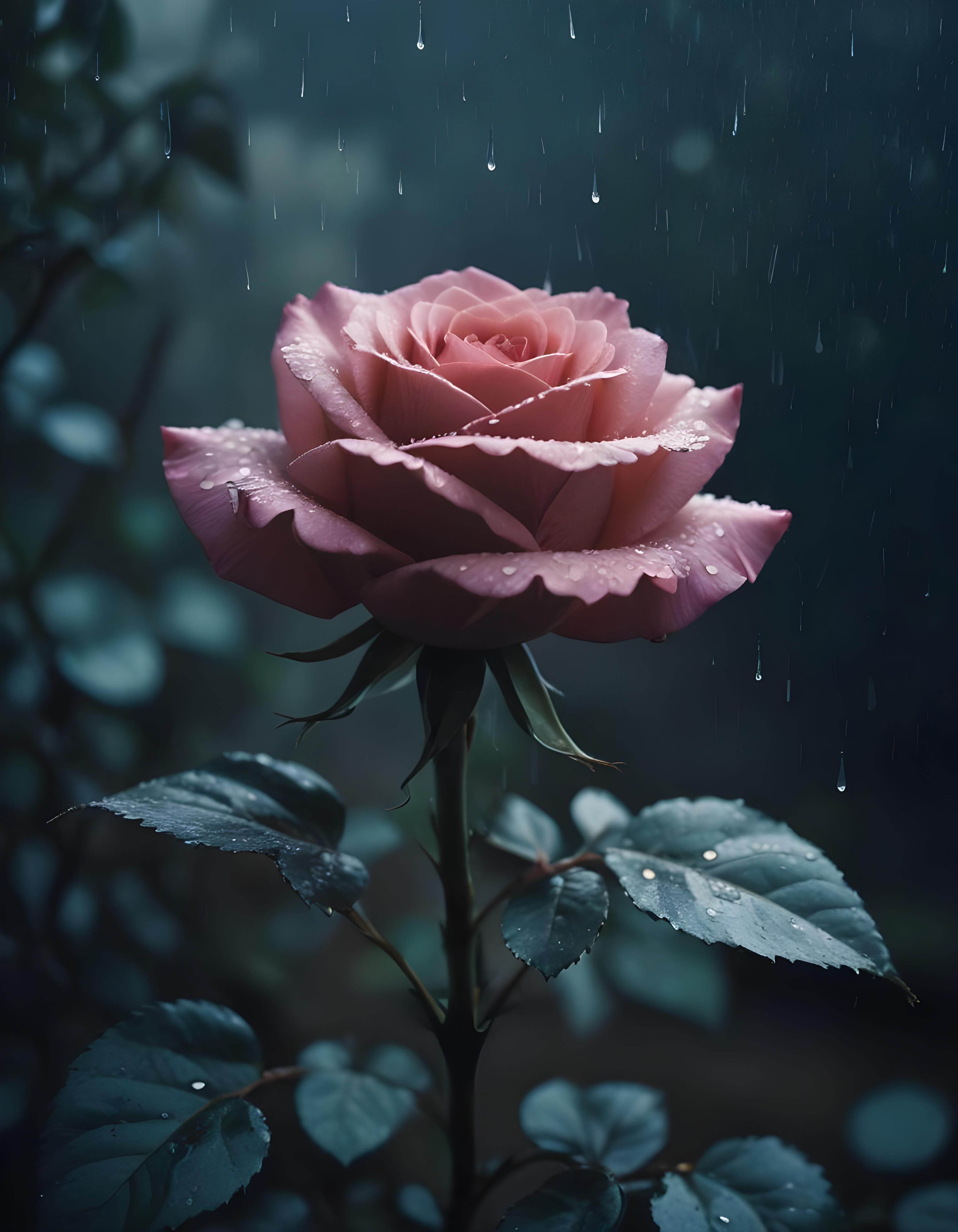Romantic Rose Flower Under Moonlight with Dreamy Night Garden Background