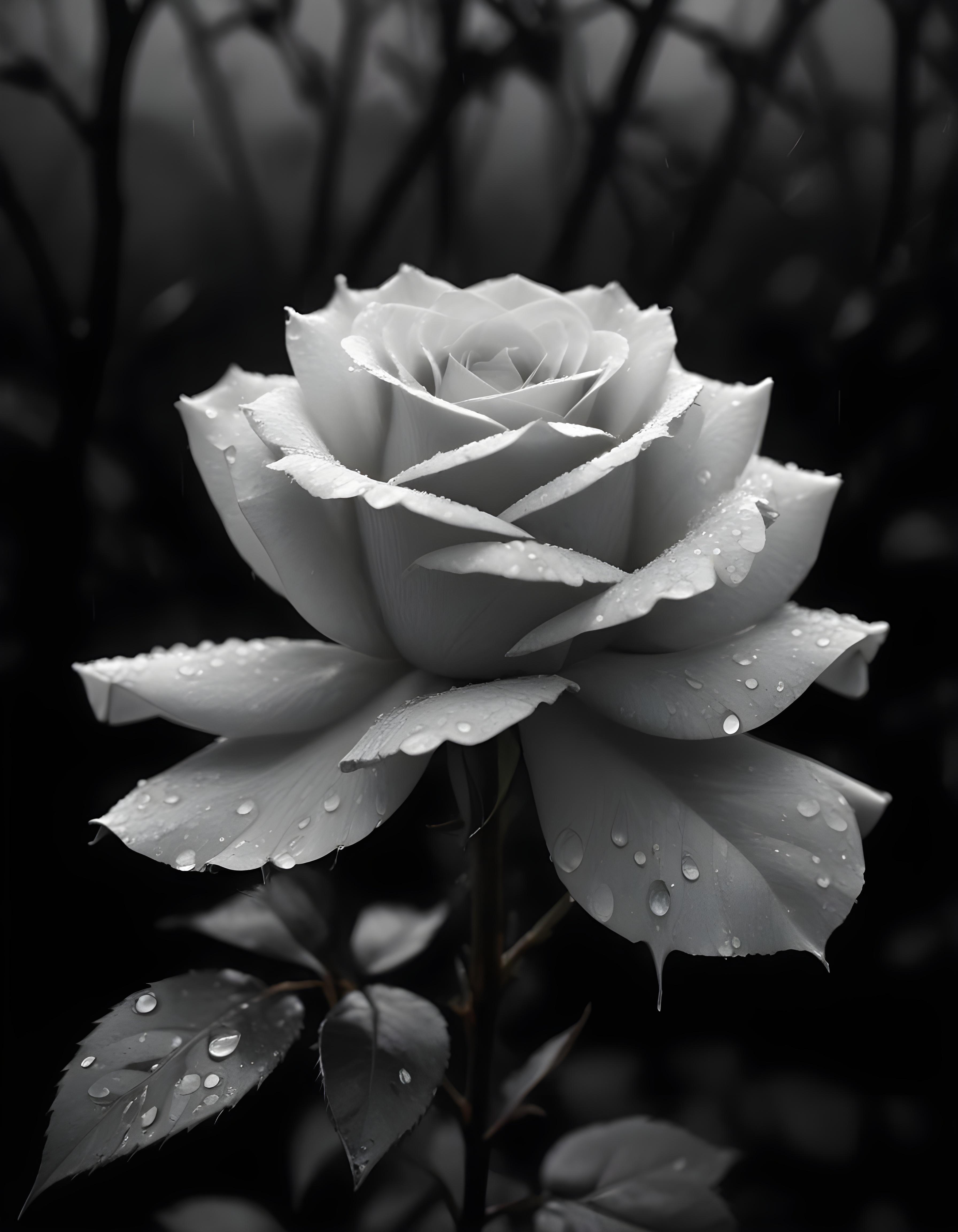 Romantic Rose Flower Under Moonlight with Dreamy Night Garden Background