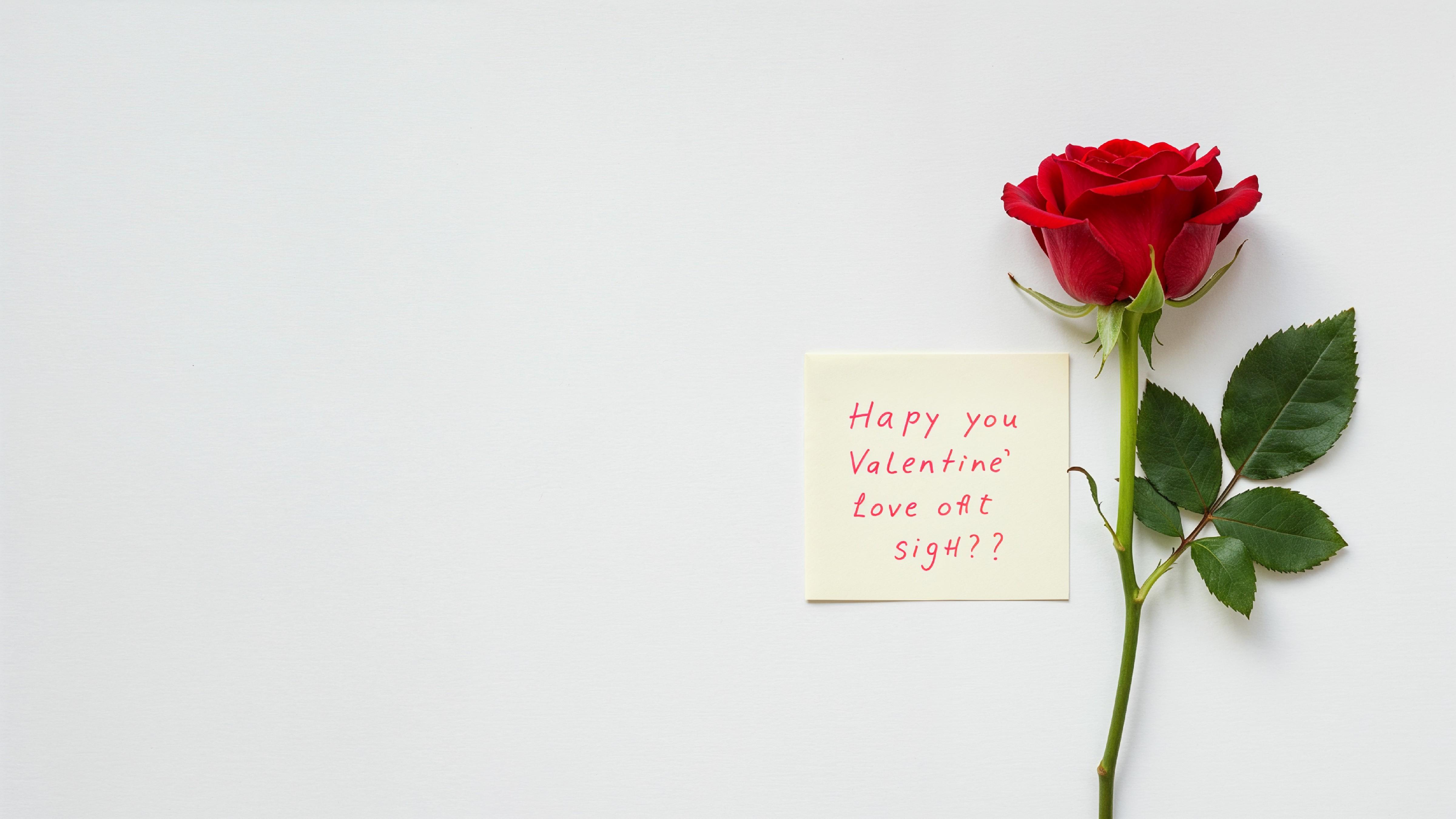 Single Red Rose with Love Note on Minimal White Background