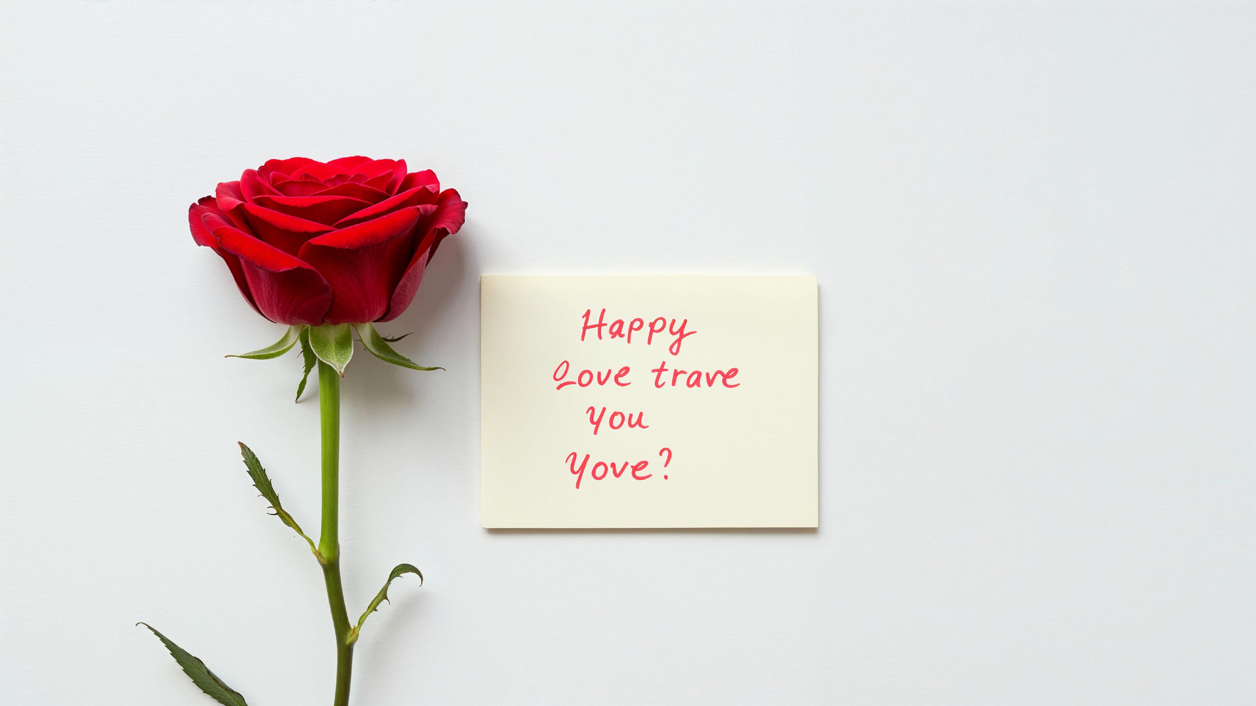Single Red Rose with Love Note on Minimal White Background