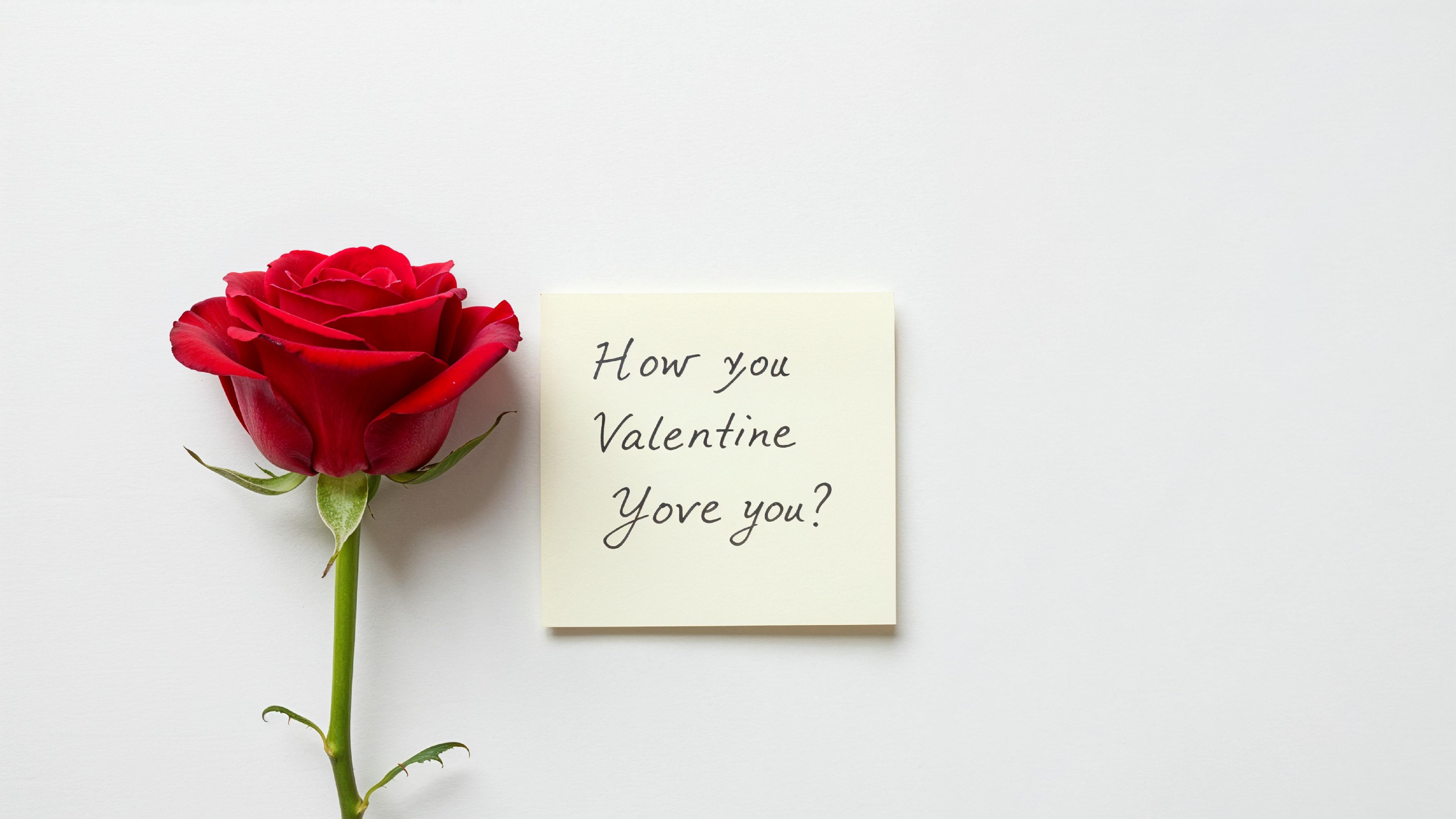 Single Red Rose with Love Note on Minimal White Background