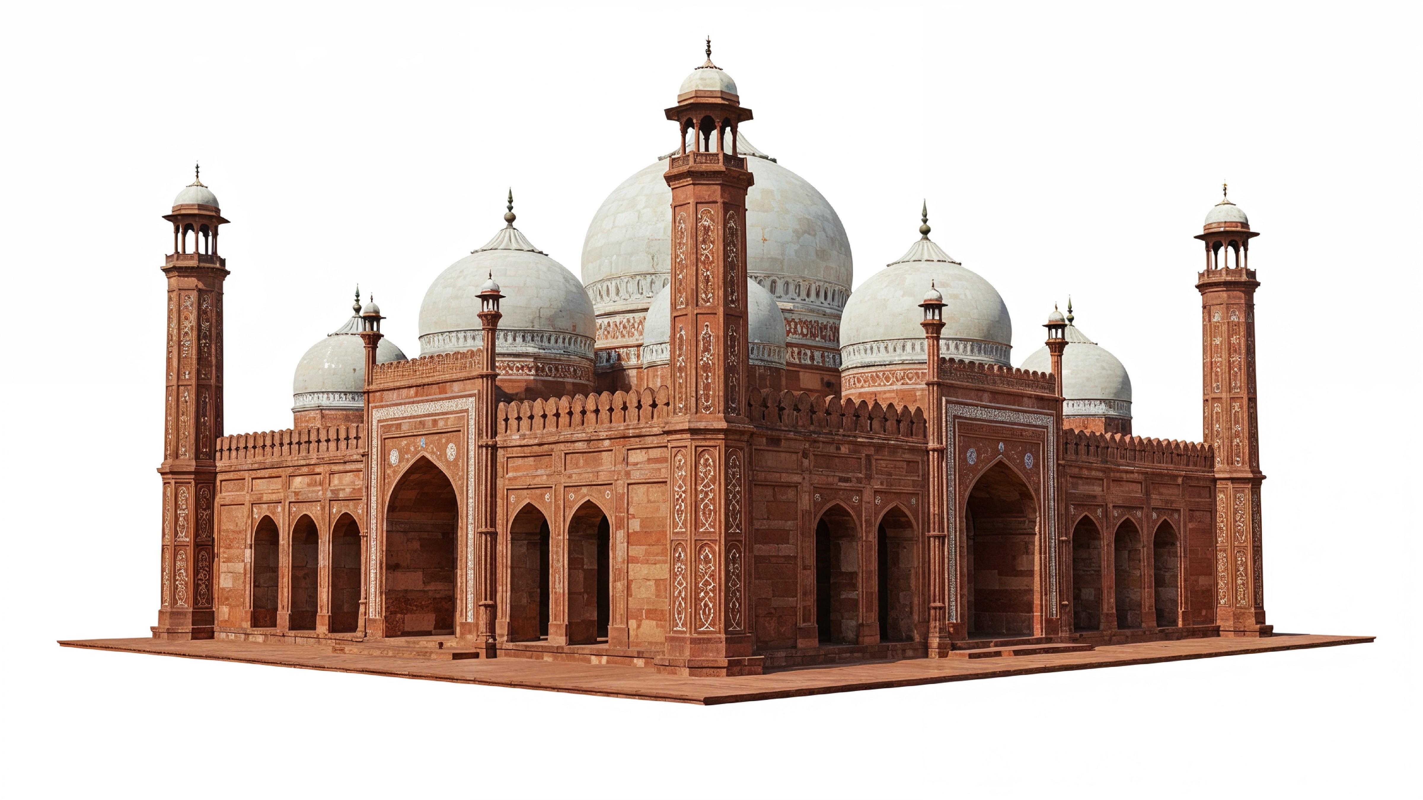 Traditional Mughal Style Islamic Mosque with Red Sandstone Architecture