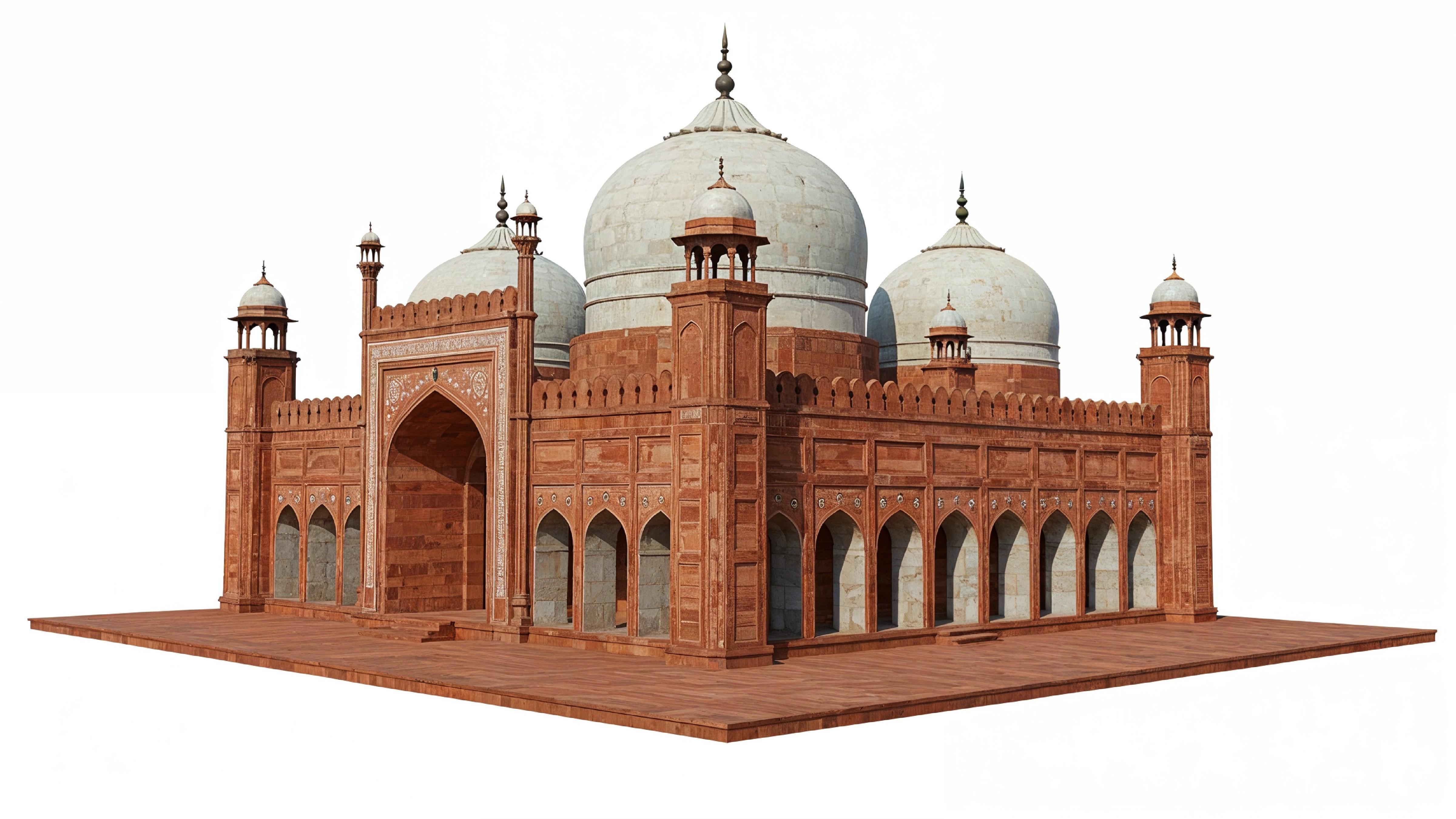 Traditional Mughal Style Islamic Mosque with Red Sandstone Architecture