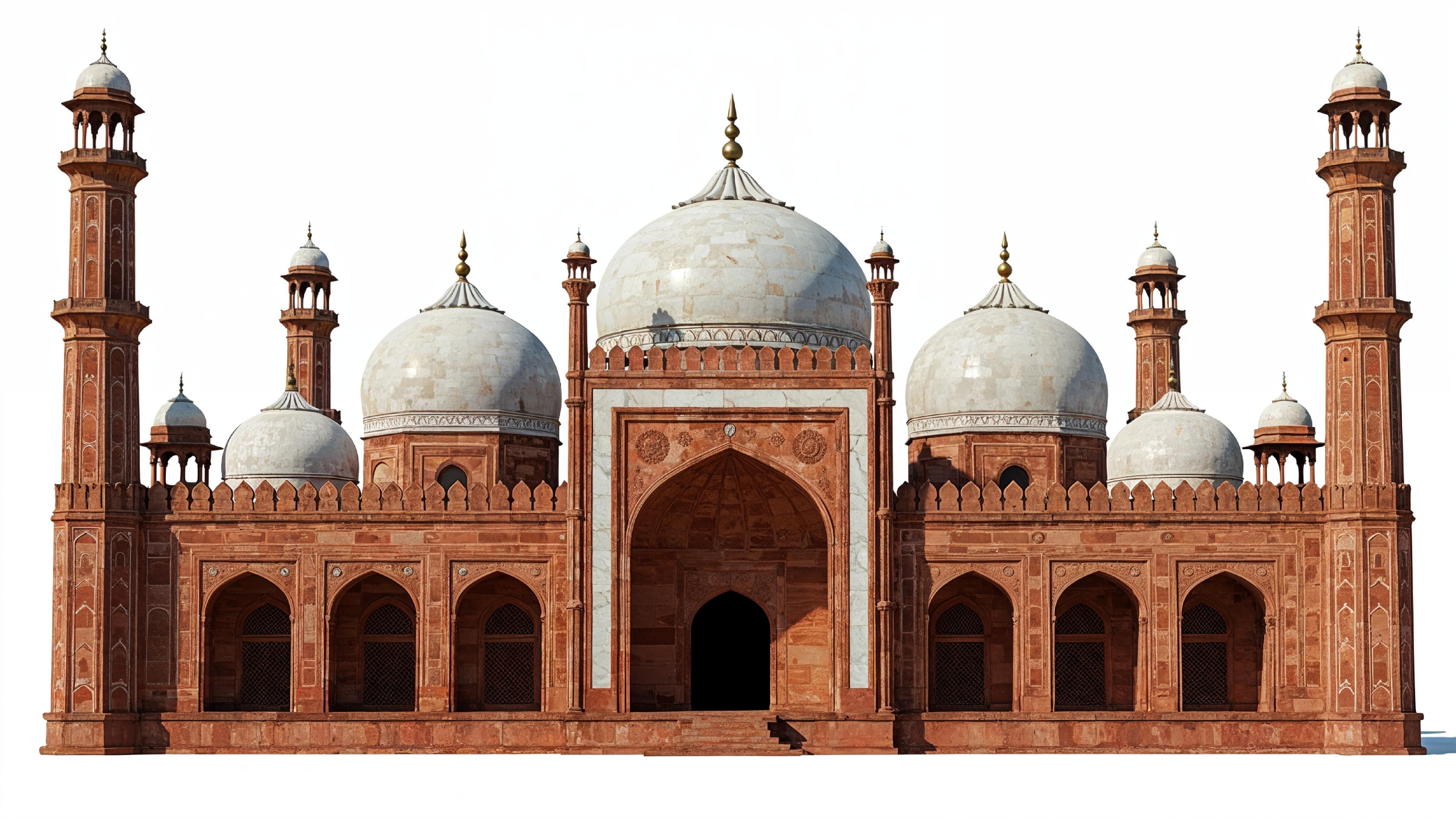 Traditional Mughal Style Islamic Mosque with Red Sandstone Architecture