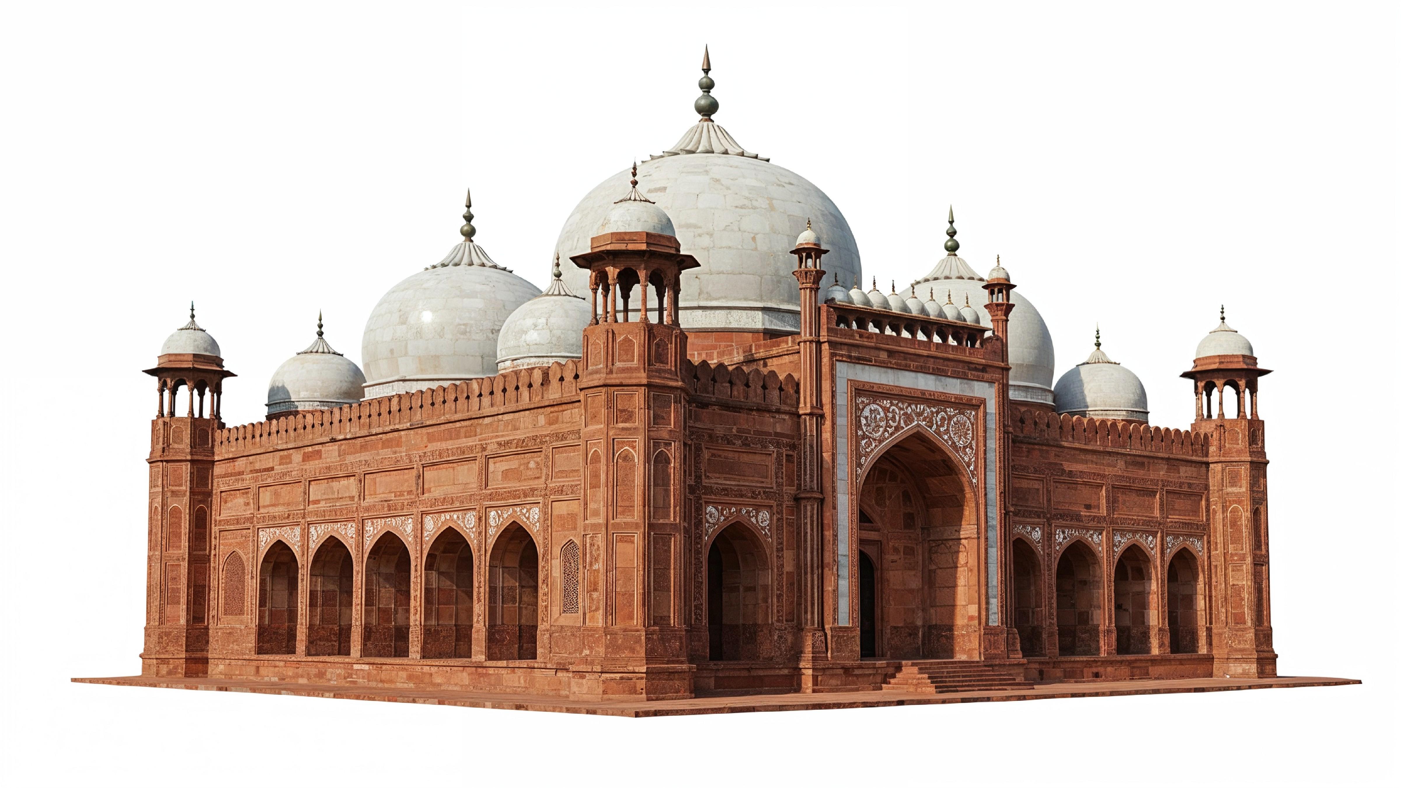 Traditional Mughal Style Islamic Mosque with Red Sandstone Architecture