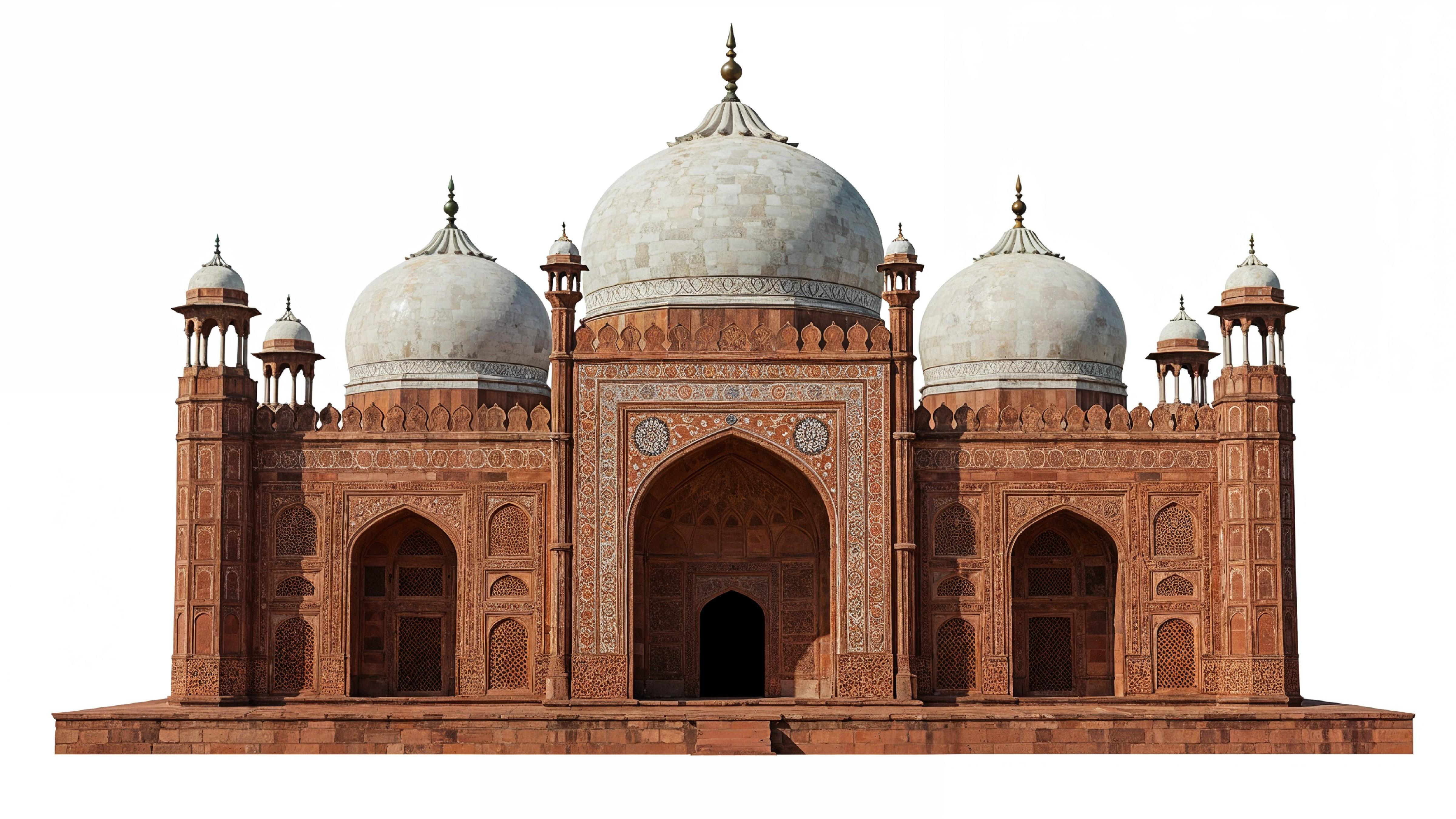 Traditional Mughal Style Islamic Mosque with Red Sandstone Architecture