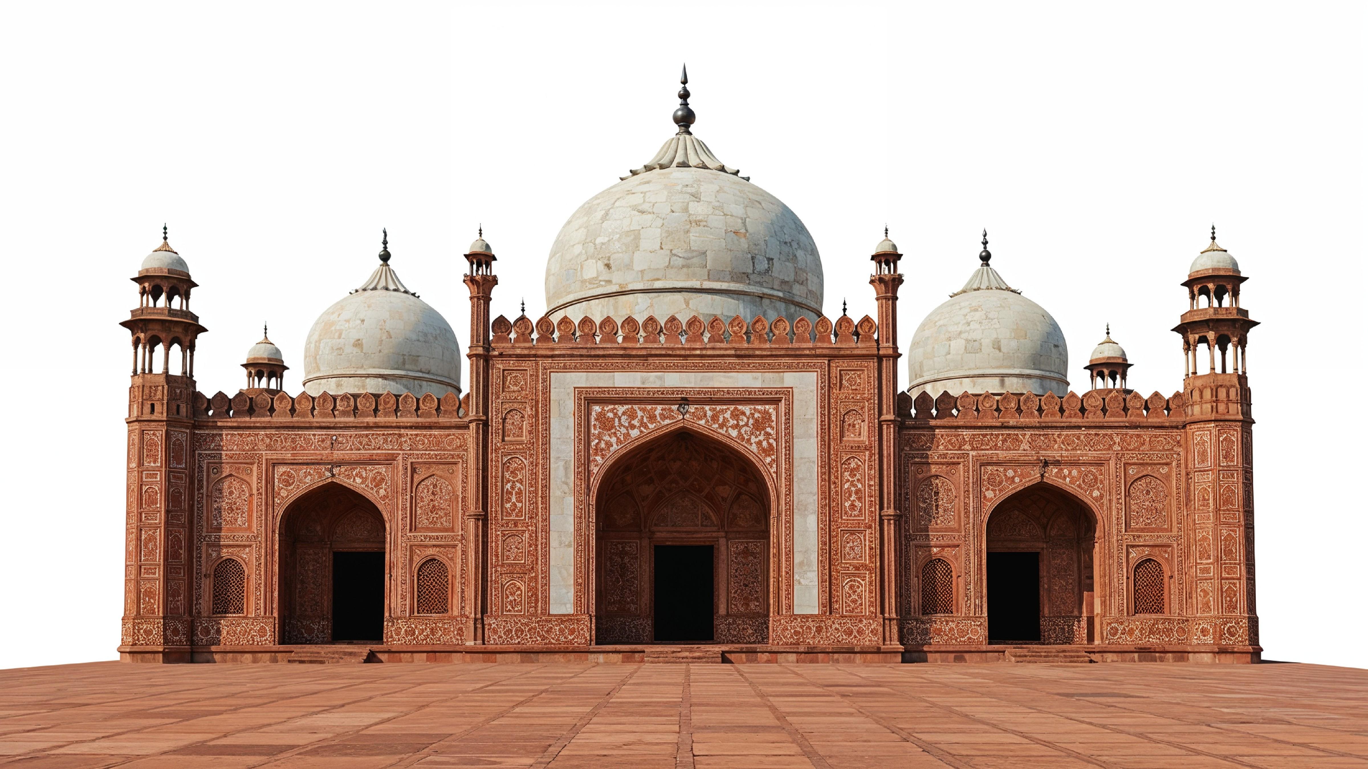 Traditional Mughal Style Islamic Mosque with Red Sandstone Architecture