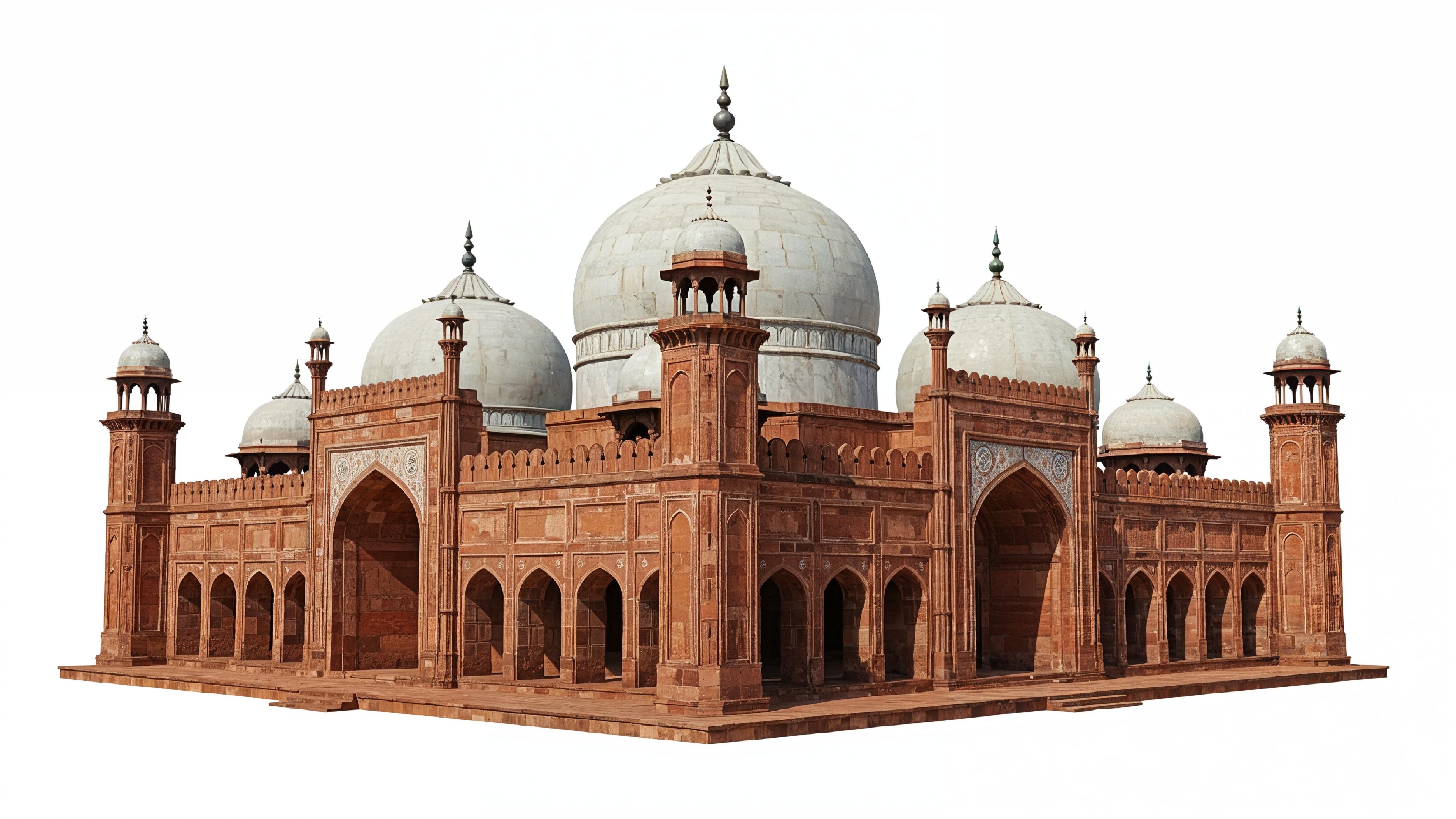 Traditional Mughal Style Islamic Mosque with Red Sandstone Architecture
