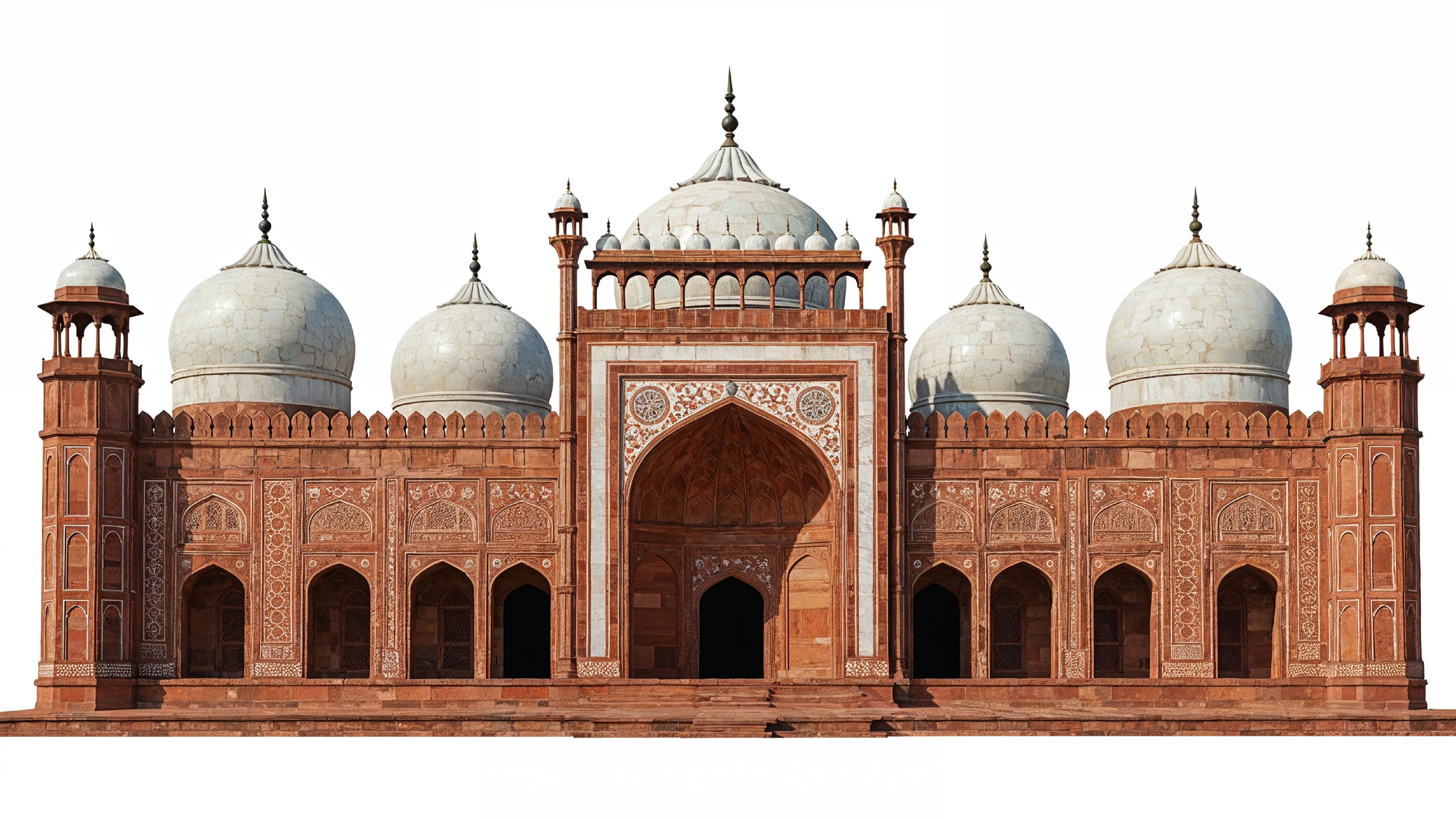 Traditional Mughal Style Islamic Mosque with Red Sandstone Architecture