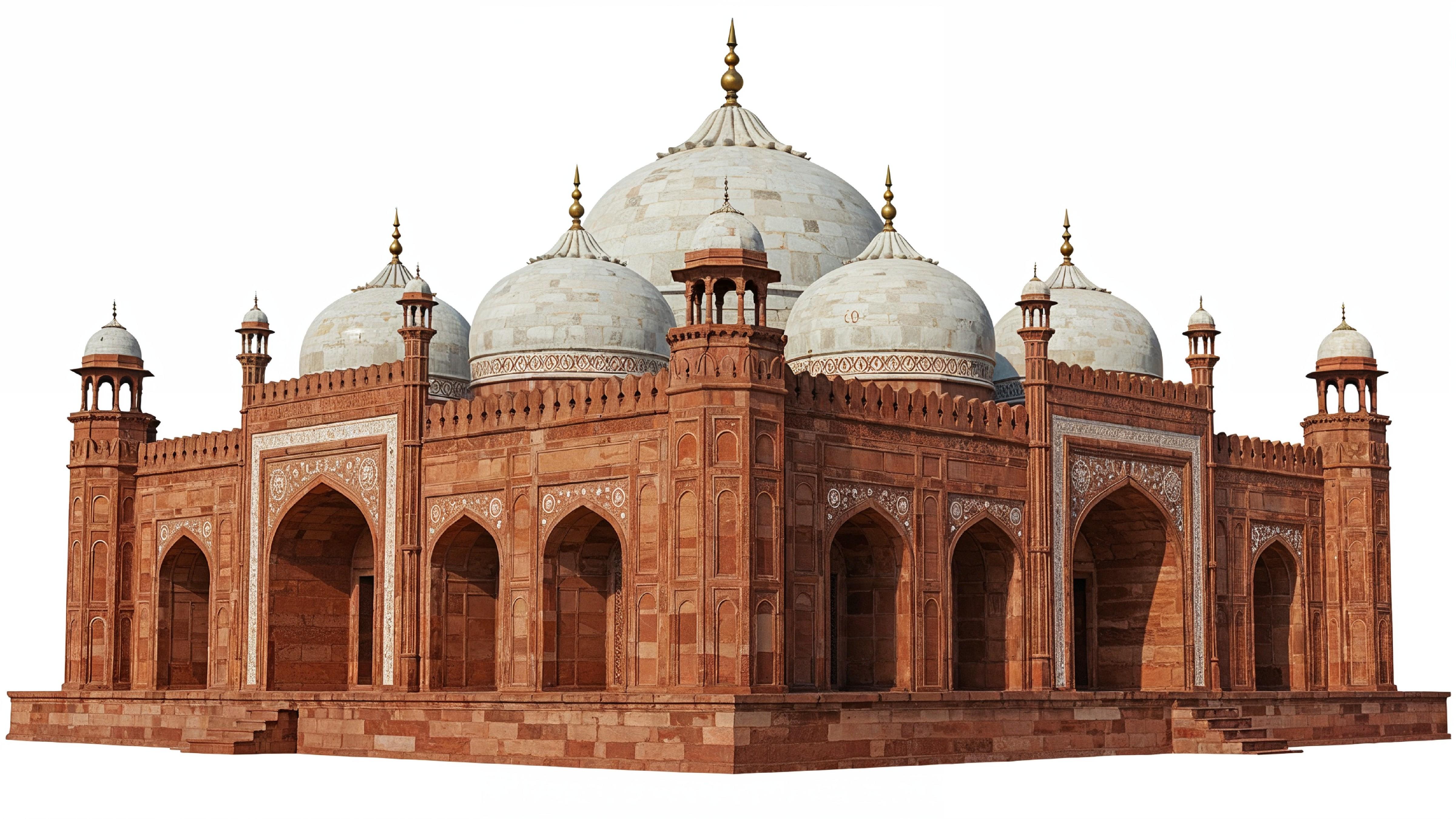 Traditional Mughal Style Islamic Mosque with Red Sandstone Architecture