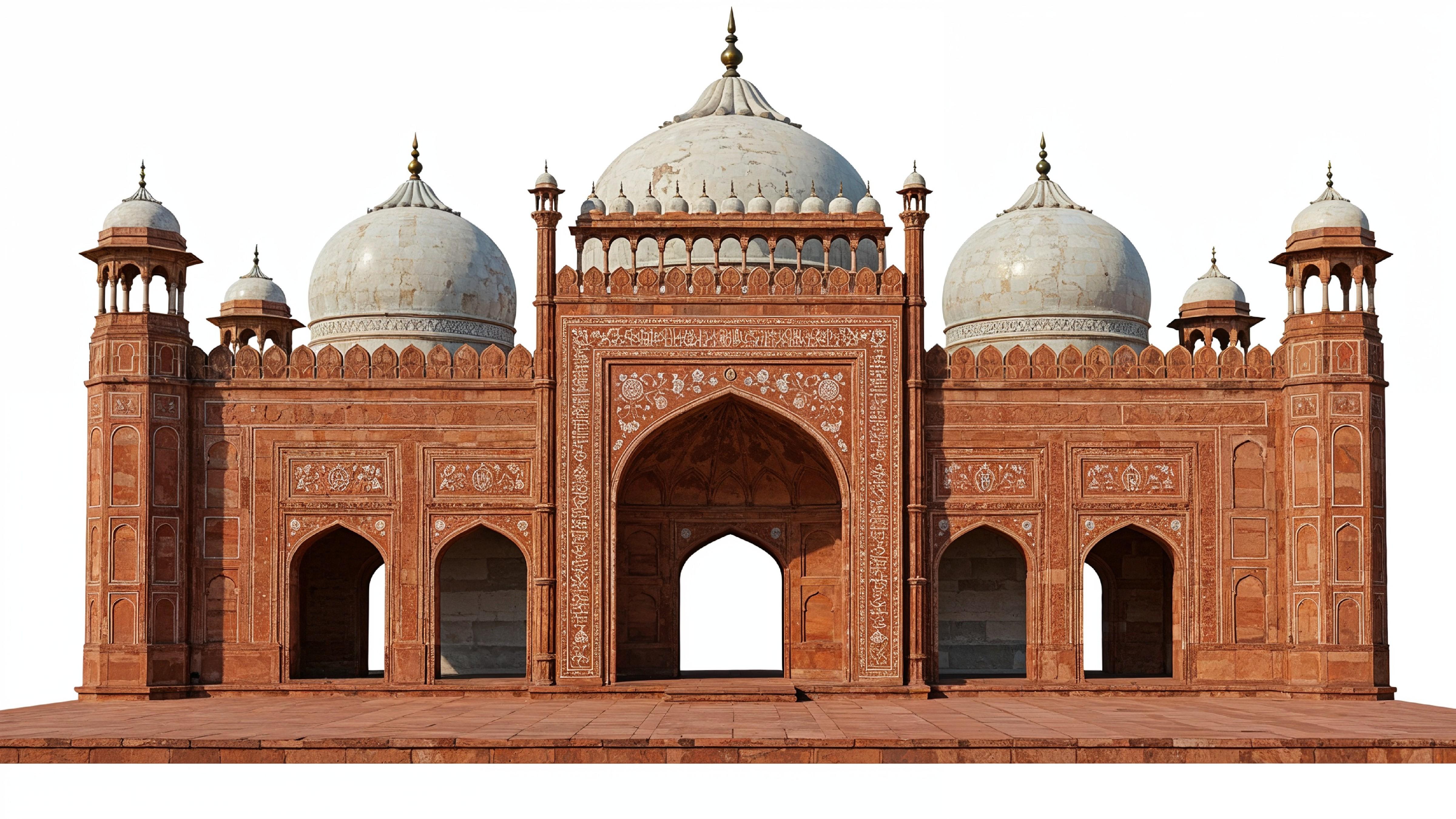 Traditional Mughal Style Islamic Mosque with Red Sandstone Architecture